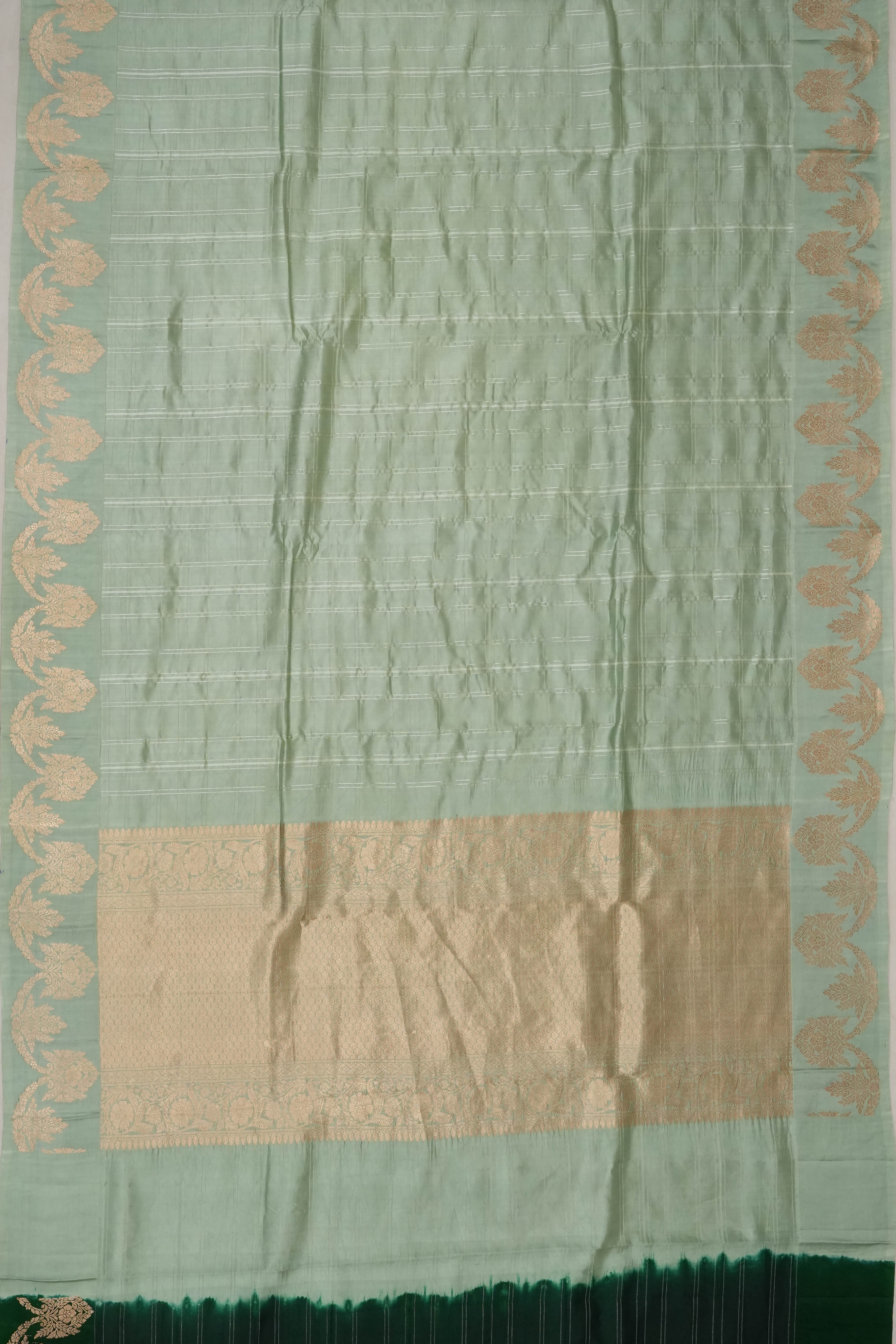 Vaanya Banaras Silk Checks Sea Green Saree