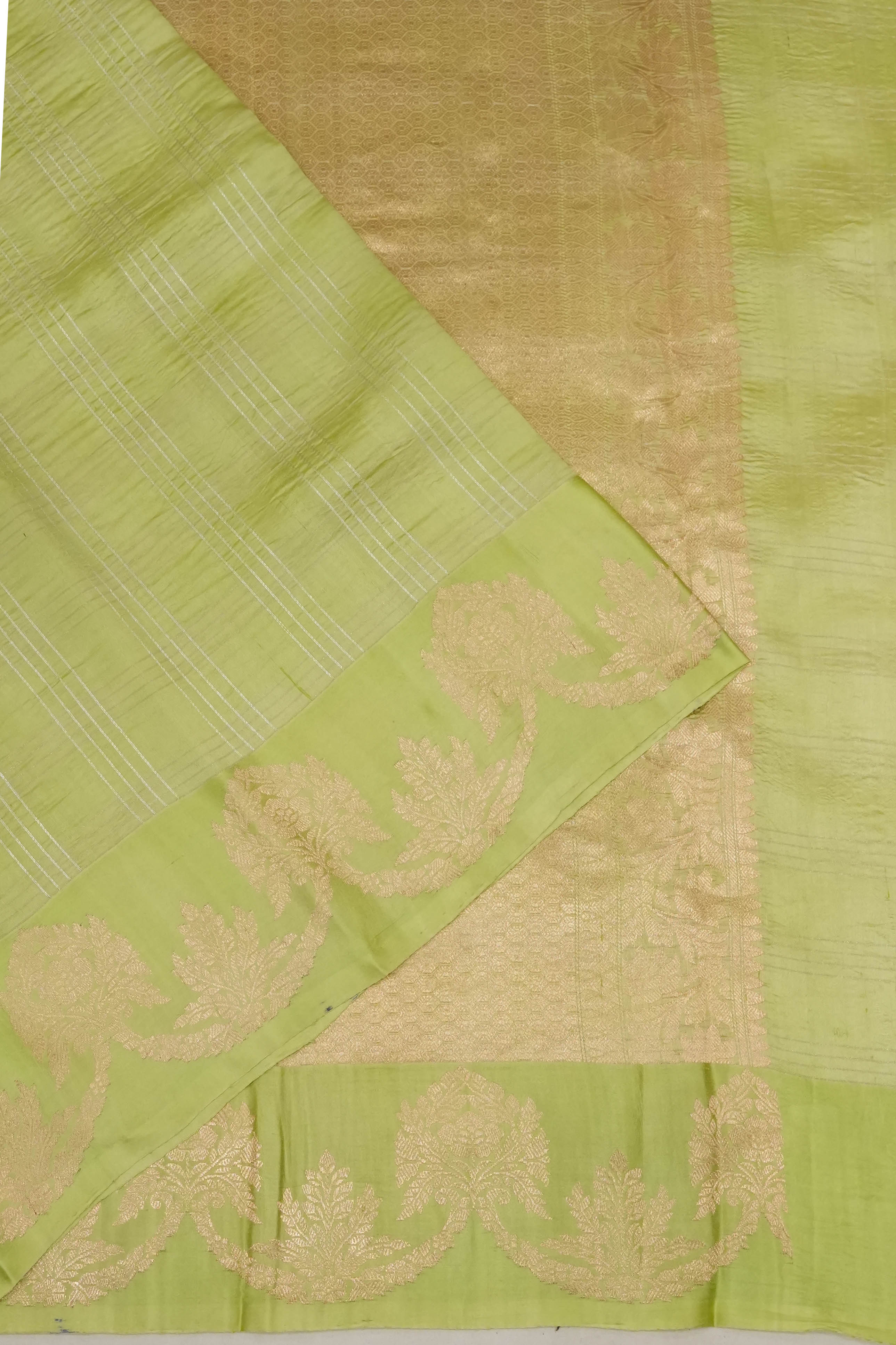 Vaanya Banaras Silk Checks Pista Green Saree