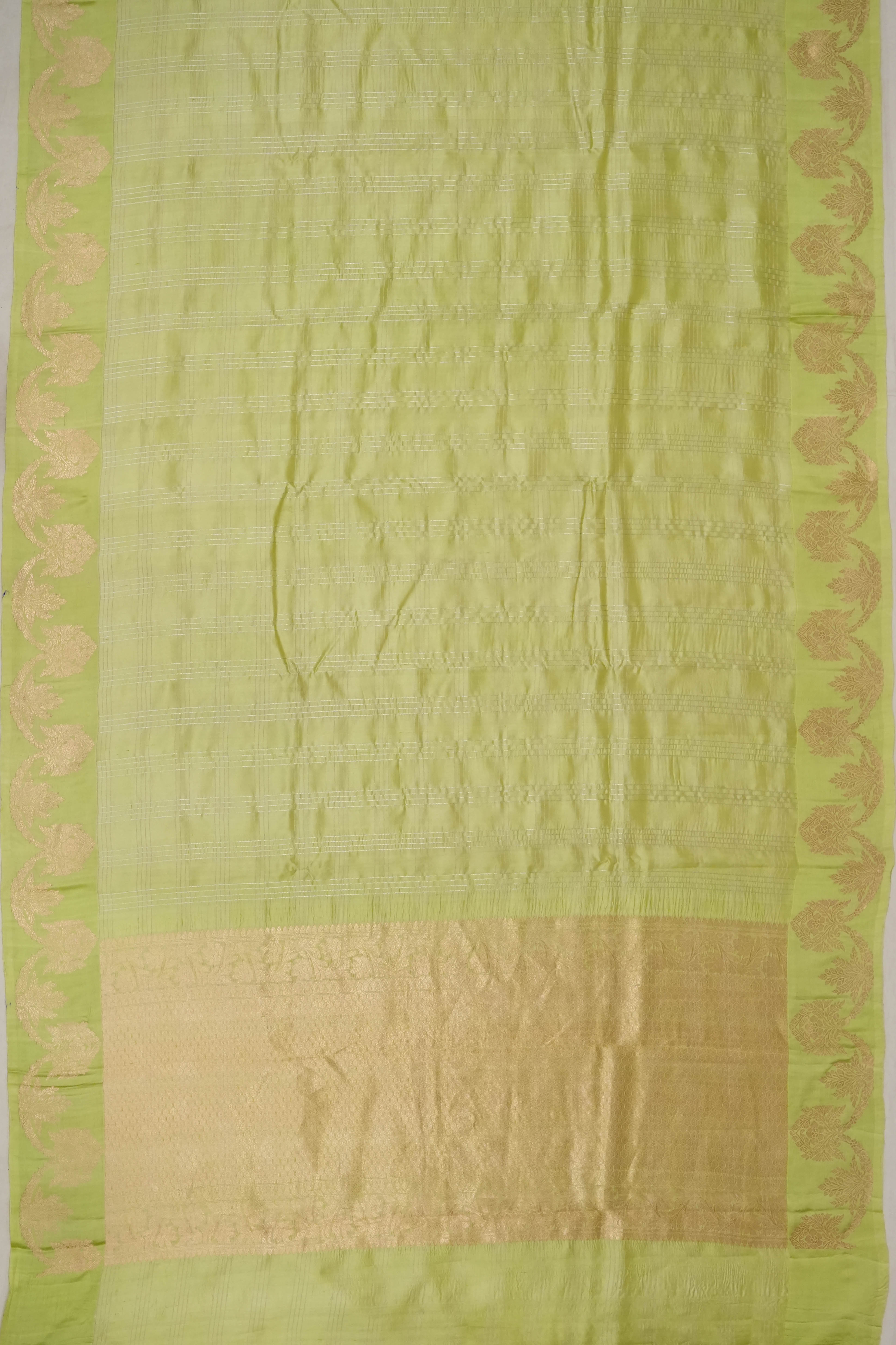 Vaanya Banaras Silk Checks Pista Green Saree
