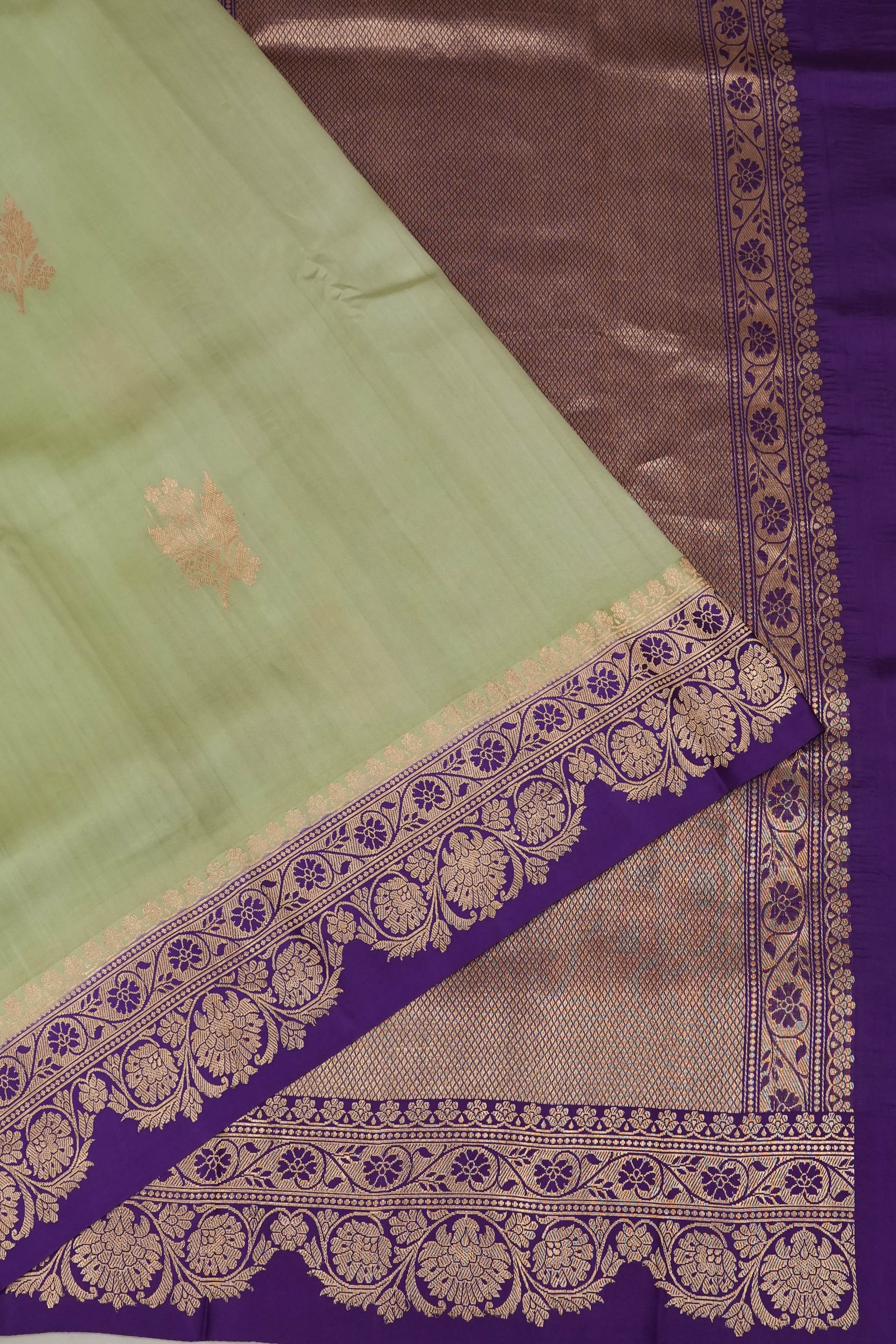 Vaanya Banaras Silk Butta Pista Green Saree