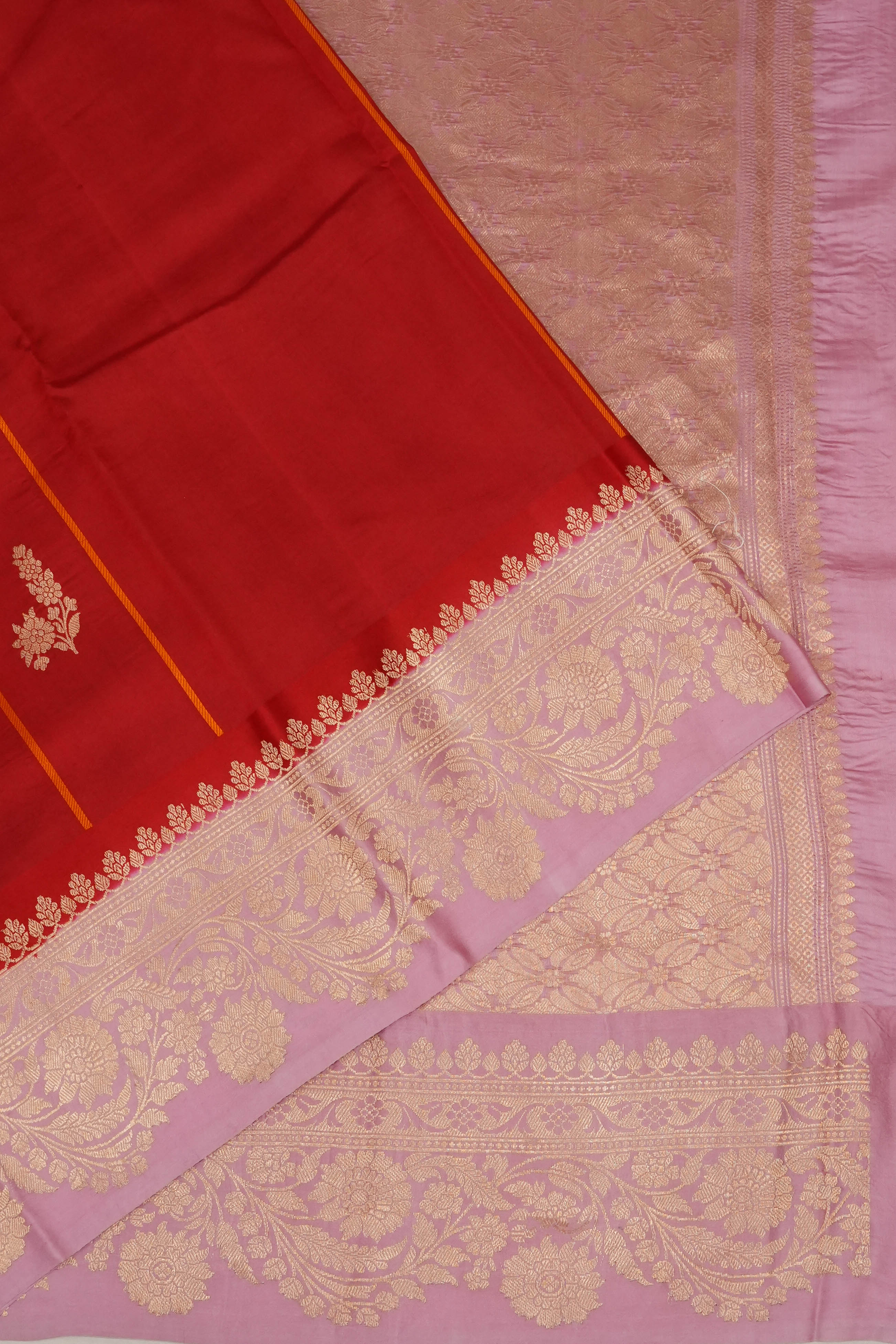 Vaanya Banaras Silk Lines And Butta Red Saree