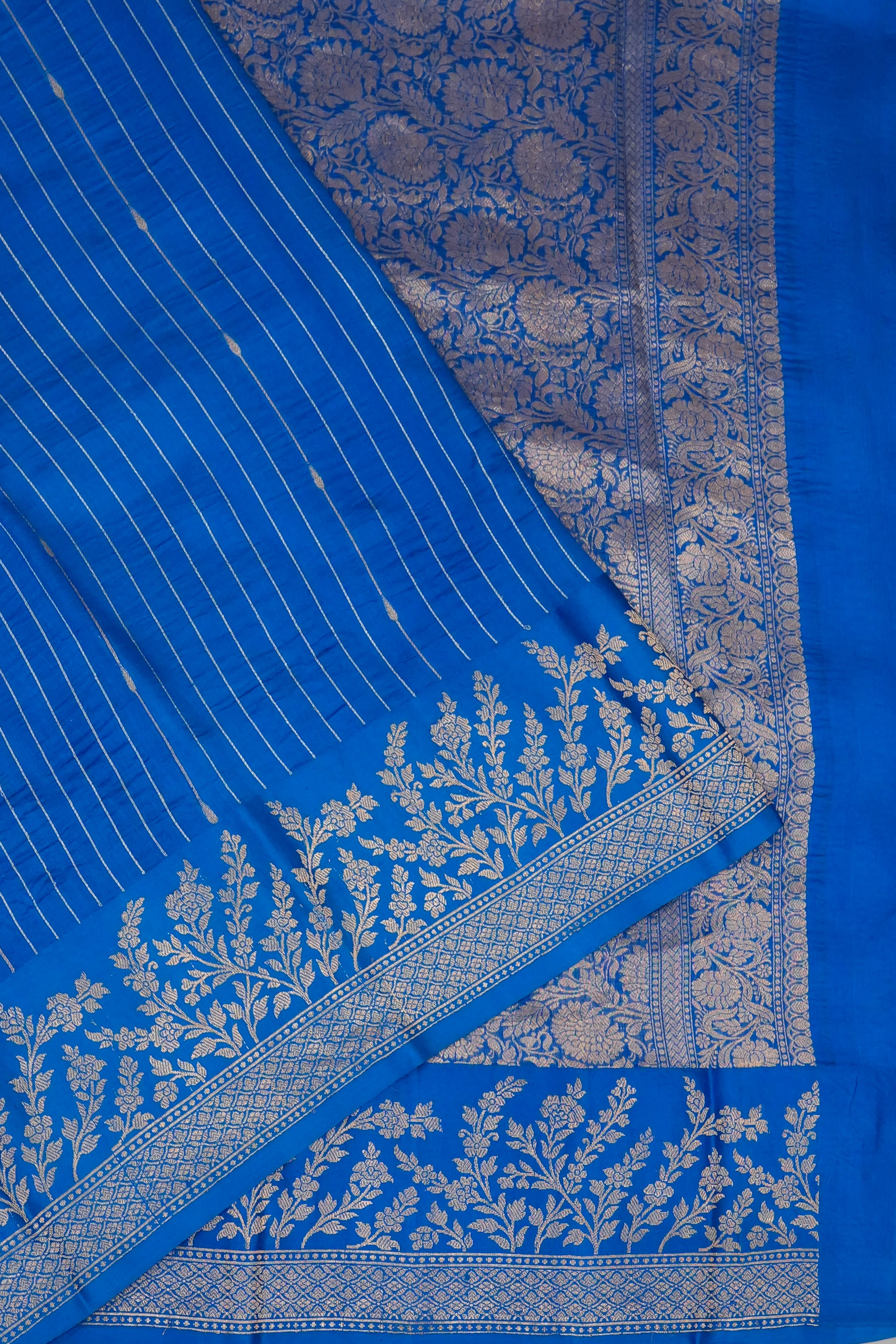 Vaanya Banaras Silk Lines Royal Blue Saree