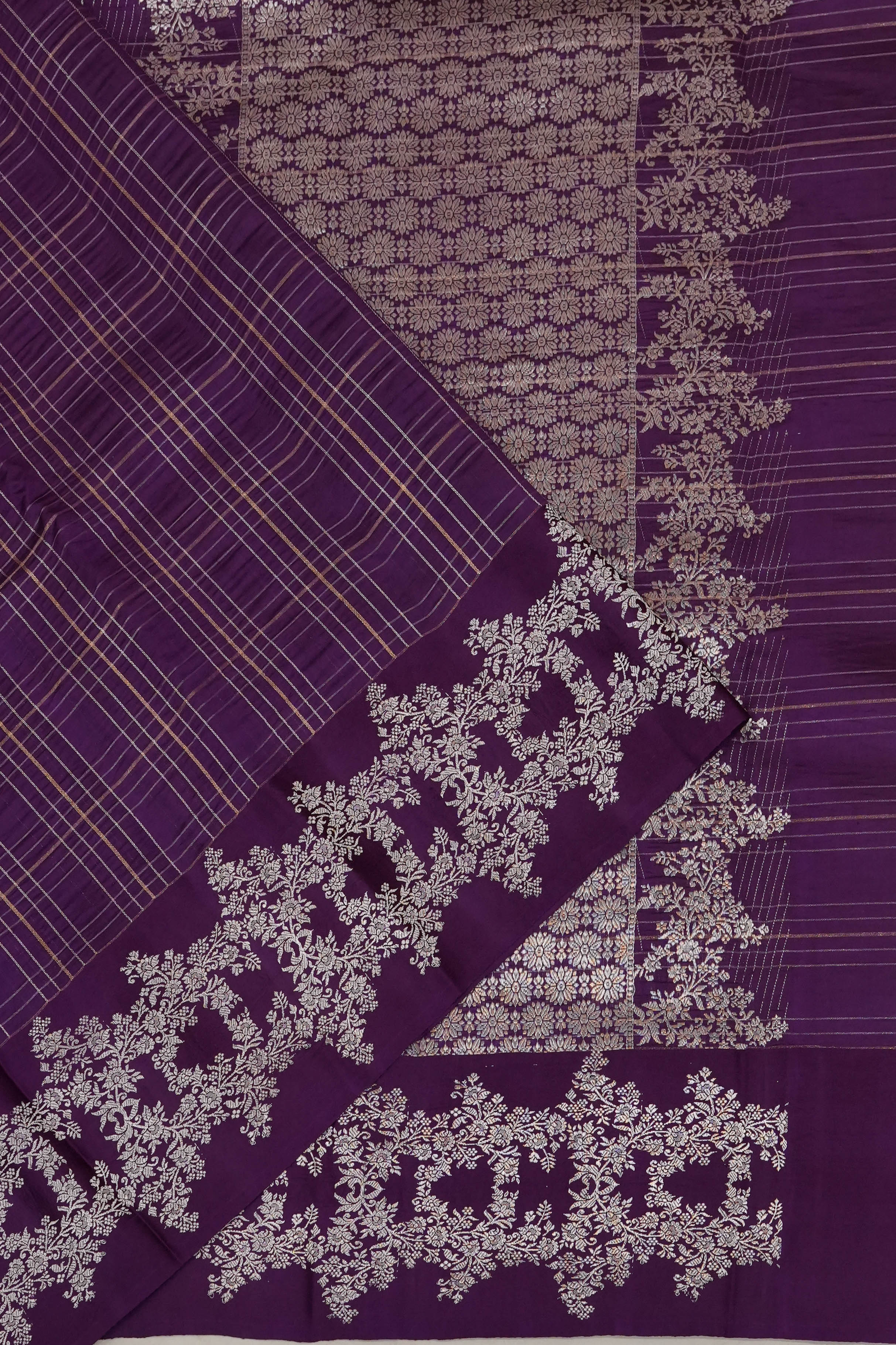 Vaanya Banaras Silk Checks Purple Saree