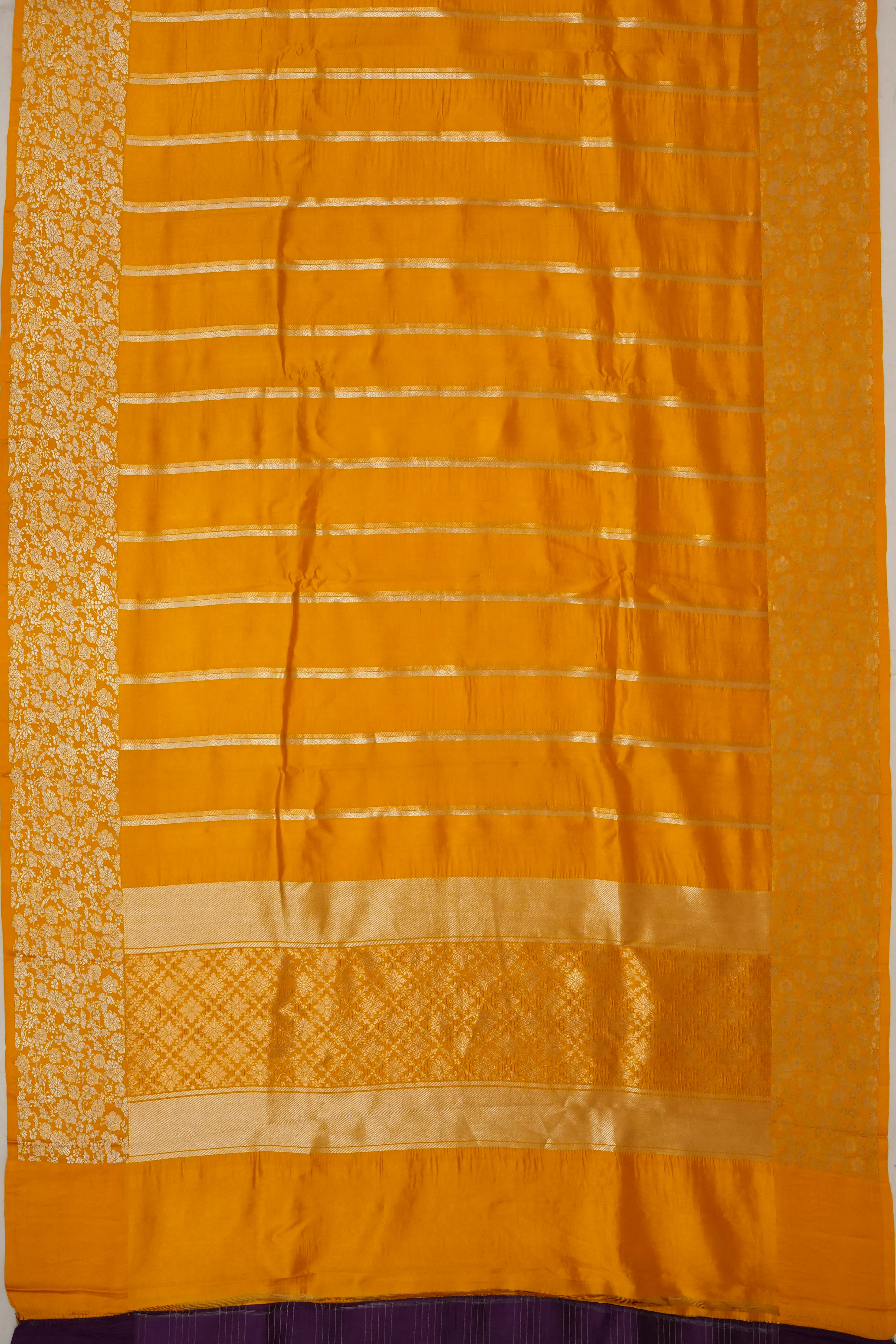 Vaanya Banaras Silk Lines Mustard Yellow Saree
