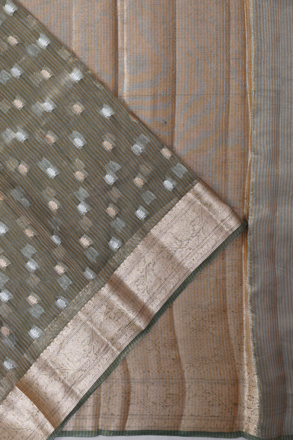 Vaanya Banaras Kora Organza Butta Green Saree