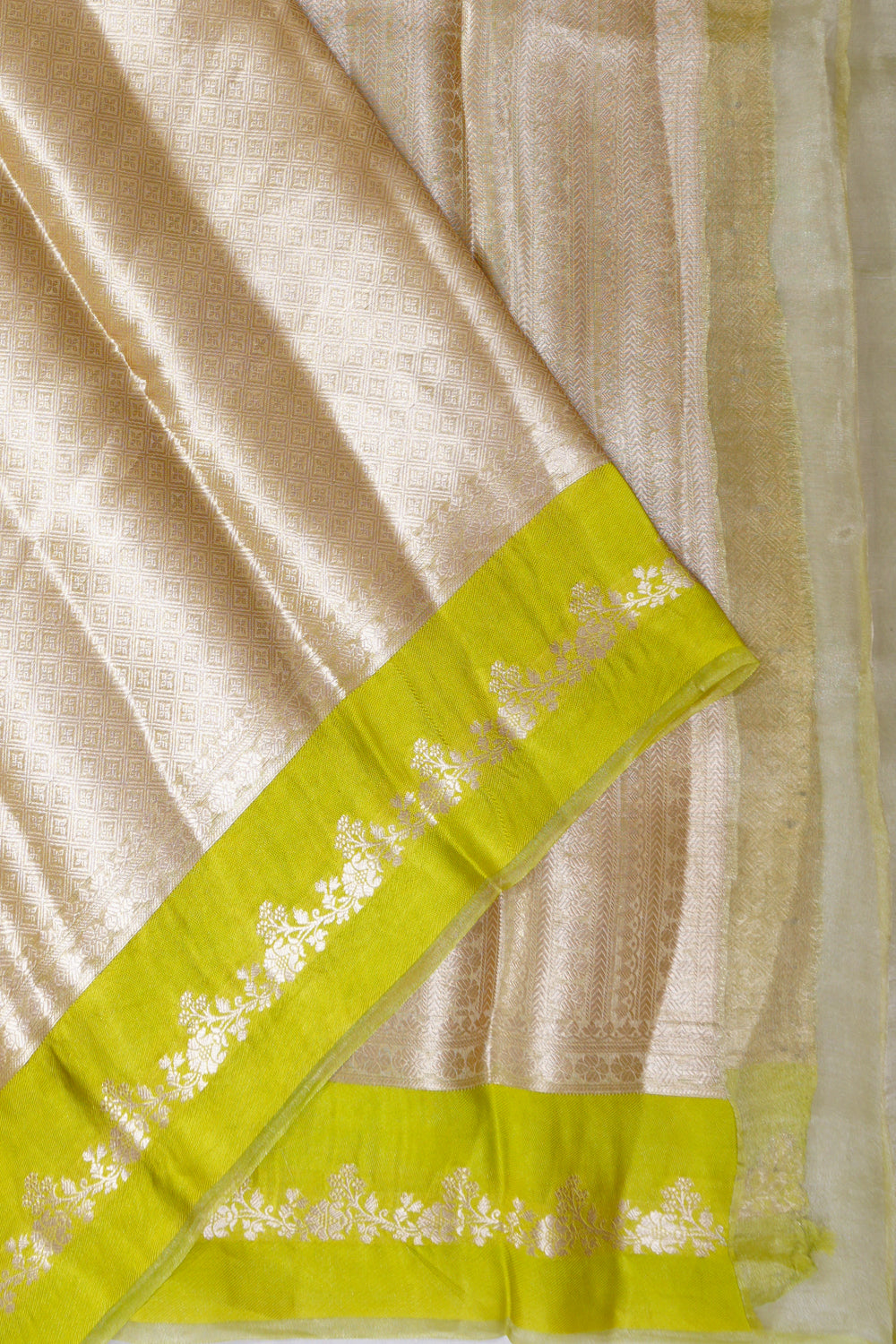 Vaanya Banaras Kora Organza Brocade Green Saree