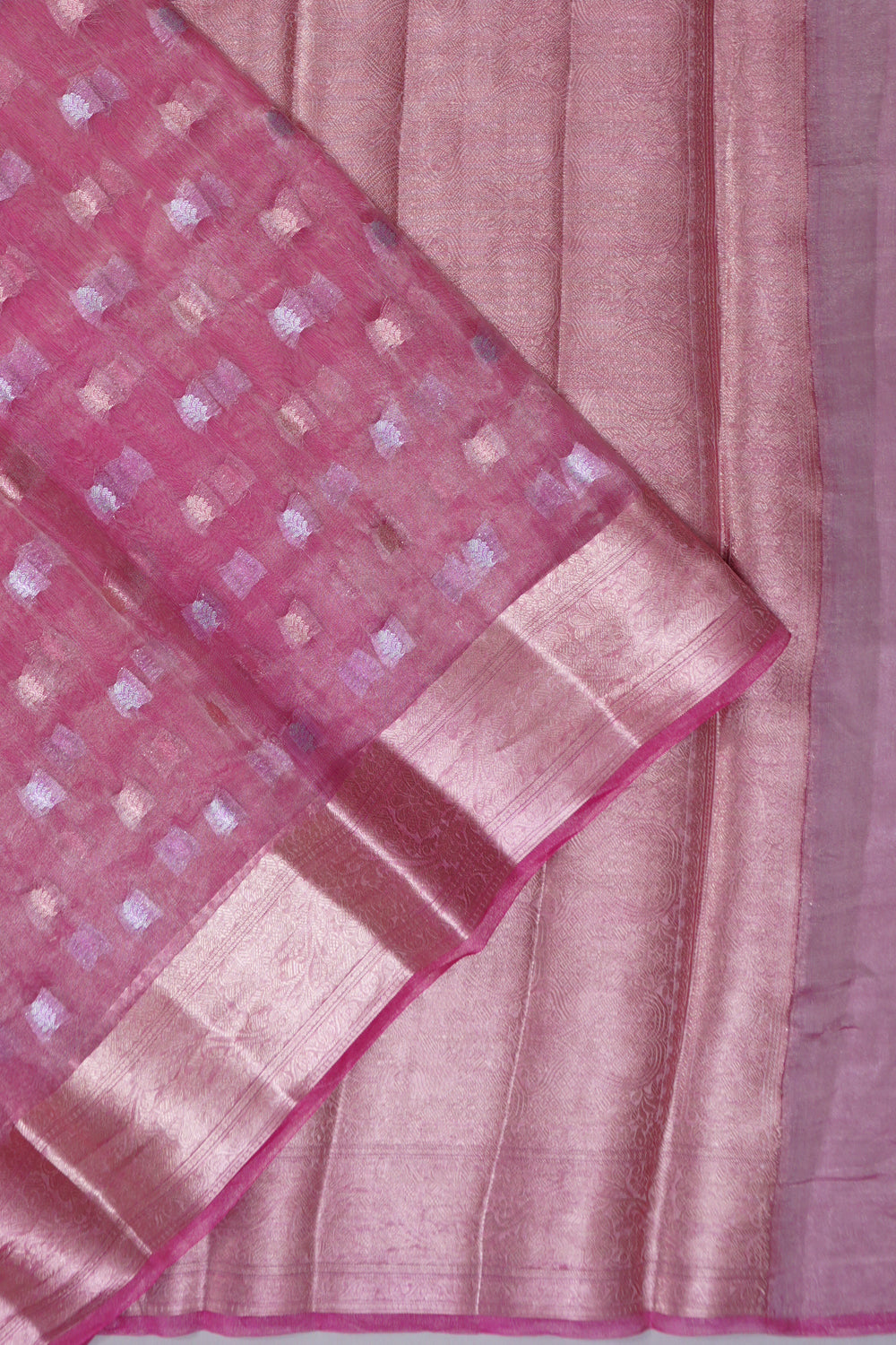 Vaanya Banaras Kora Organza Butta Pink Saree