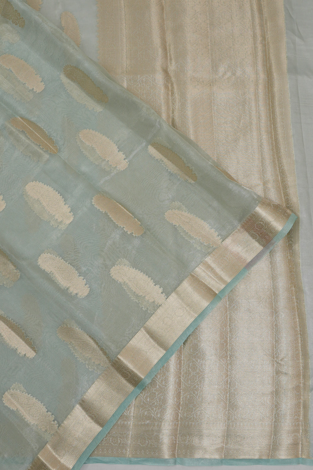 Vaanya Banaras Kora Organza Butta Pastel Blue Saree