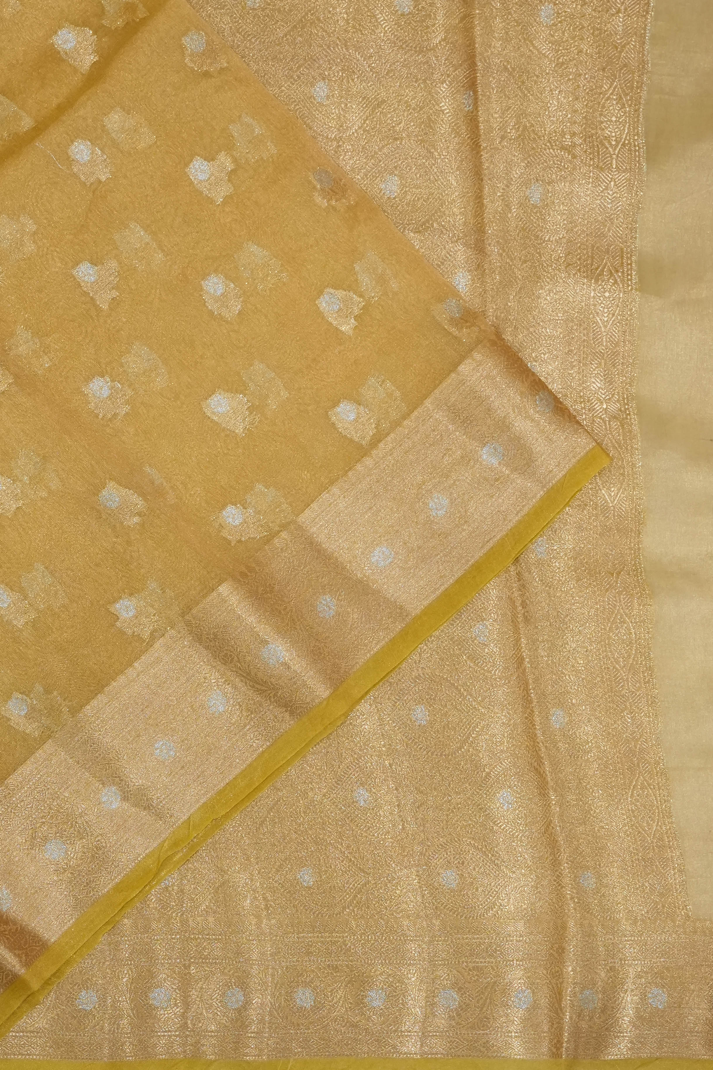 Organza Tissue Brocade Yellow Saree