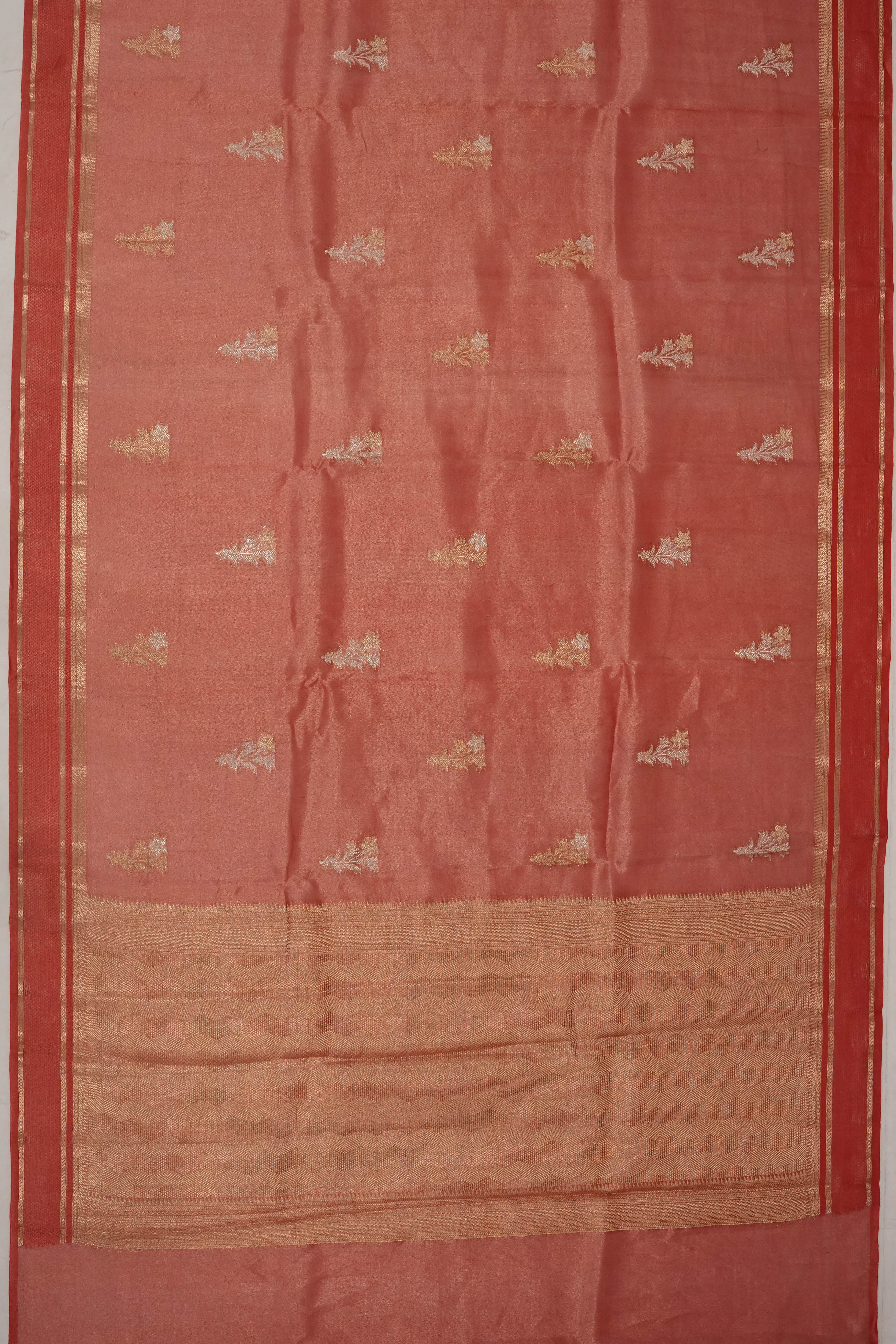 Organza Tissue Brocade Red Saree