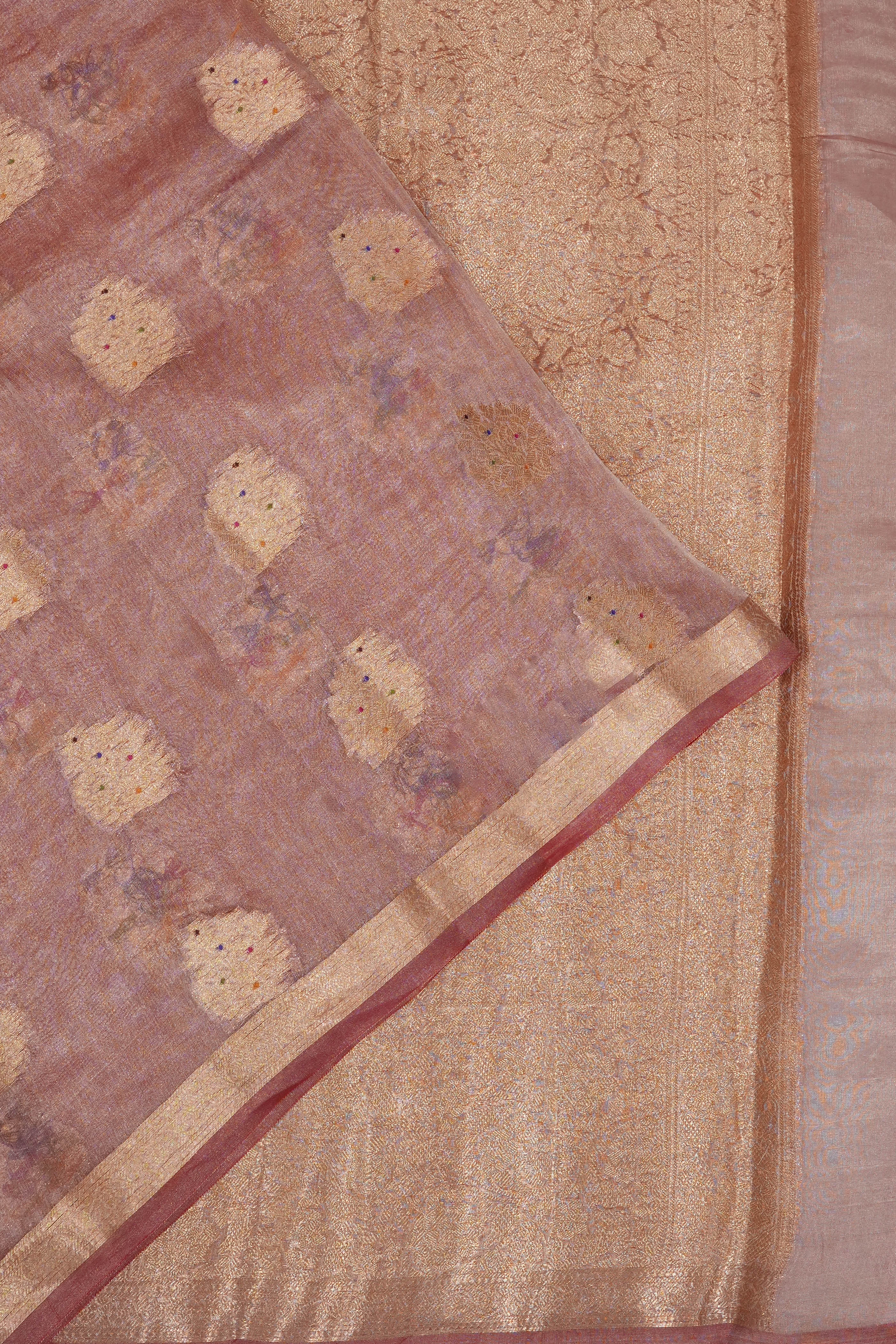 Organza Tissue Brocade Pink Saree