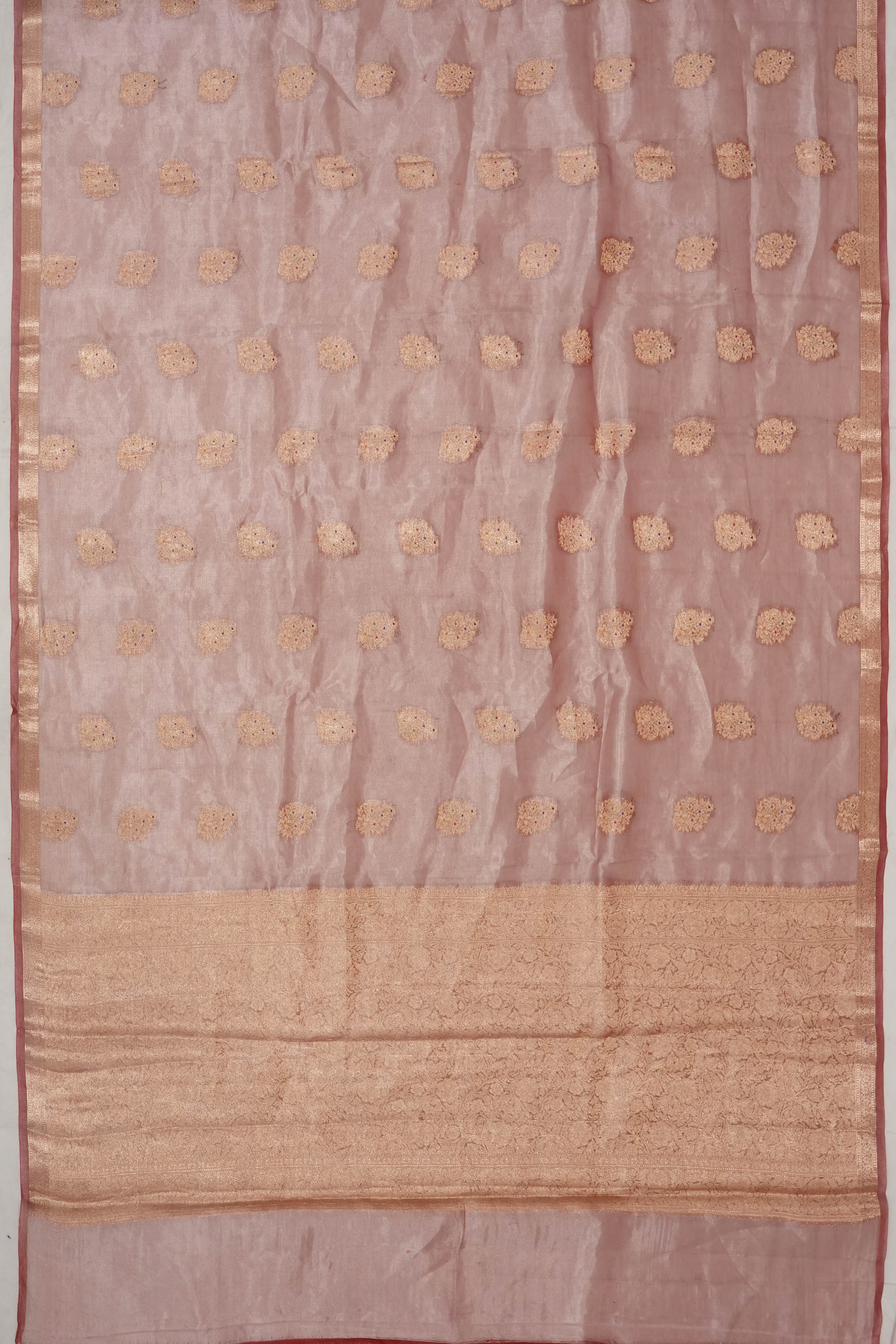Organza Tissue Brocade Pink Saree