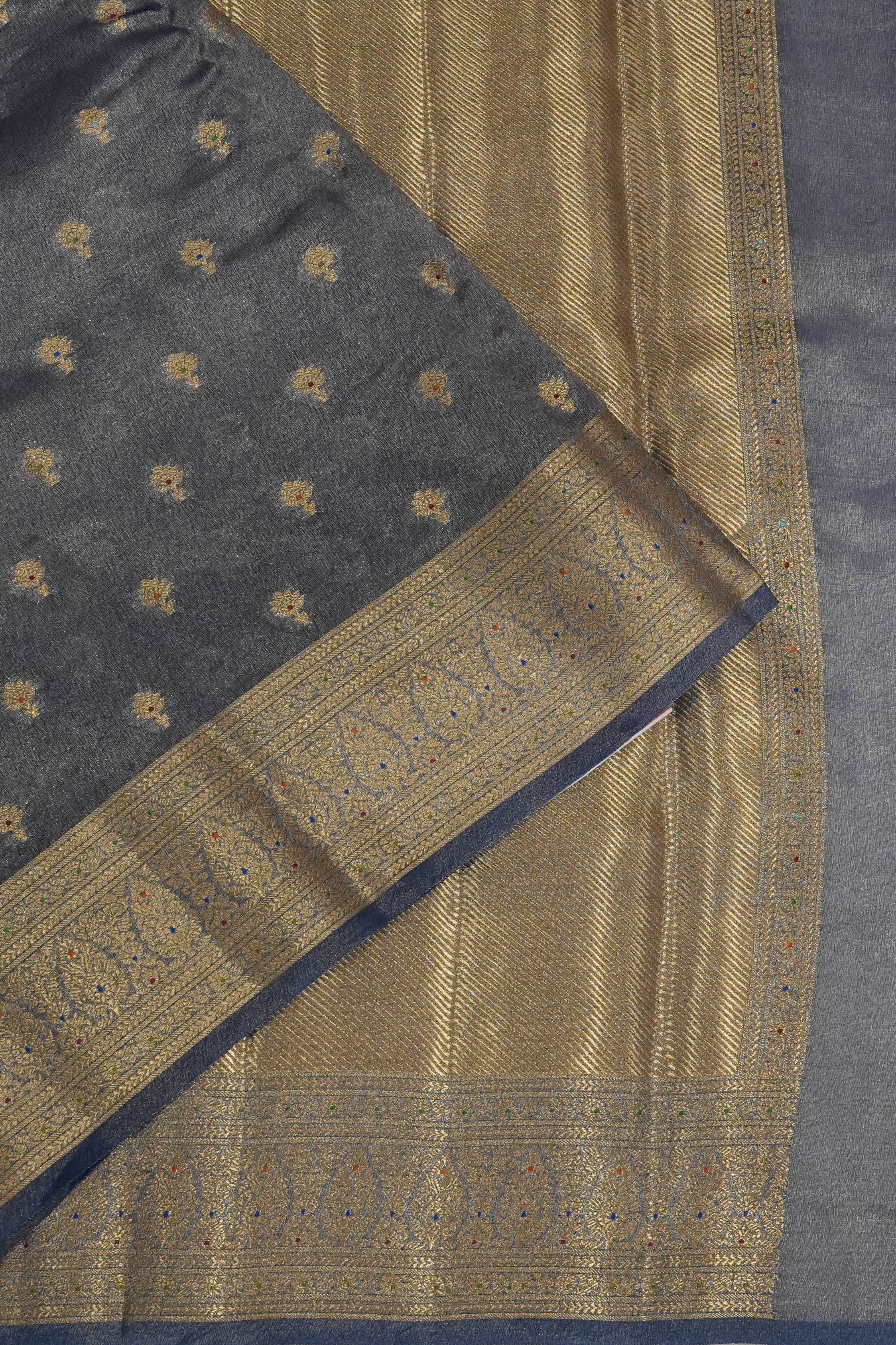 Organza Tissue Brocade Blue Saree