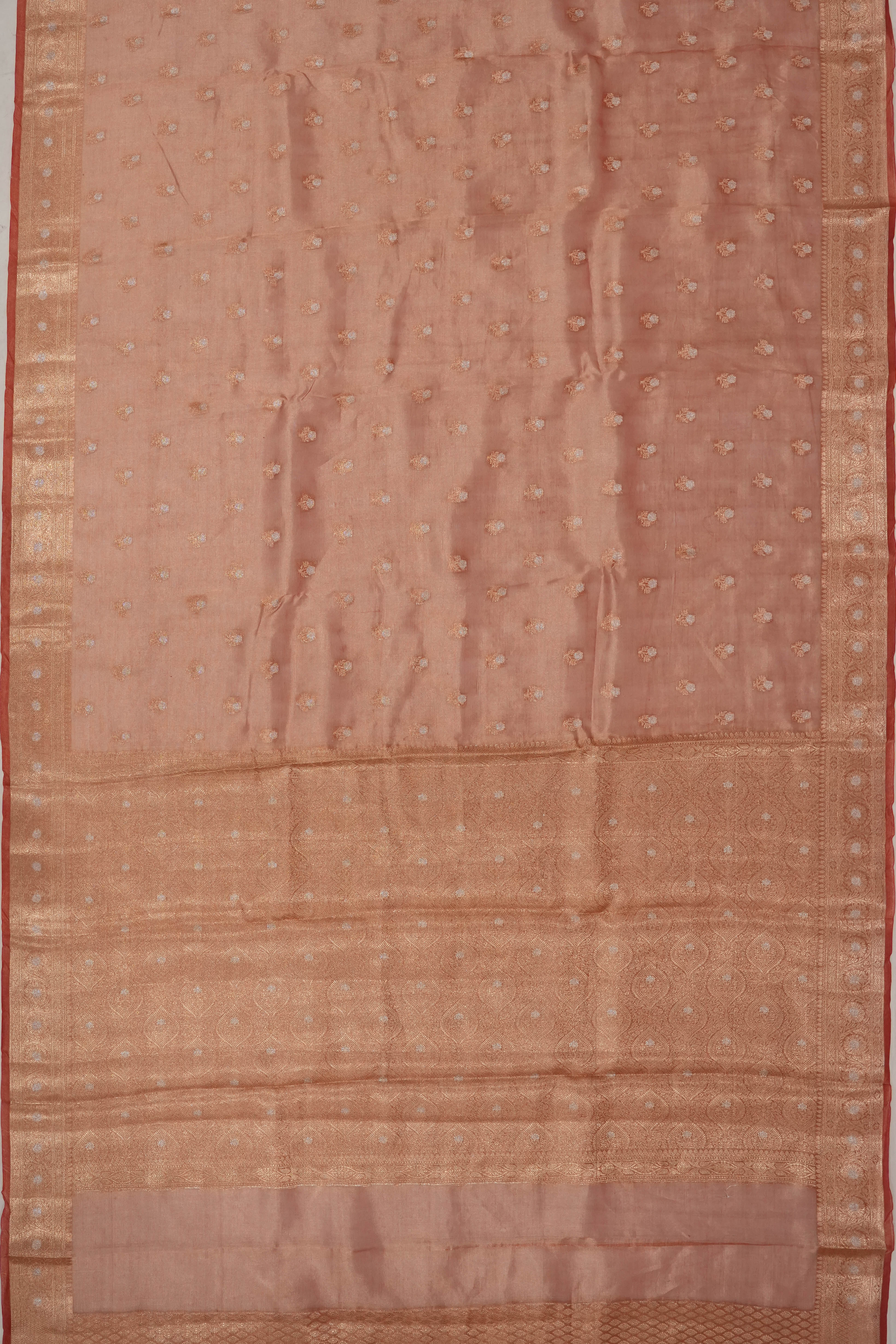 Organza Tissue Brocade Rust Brown Saree