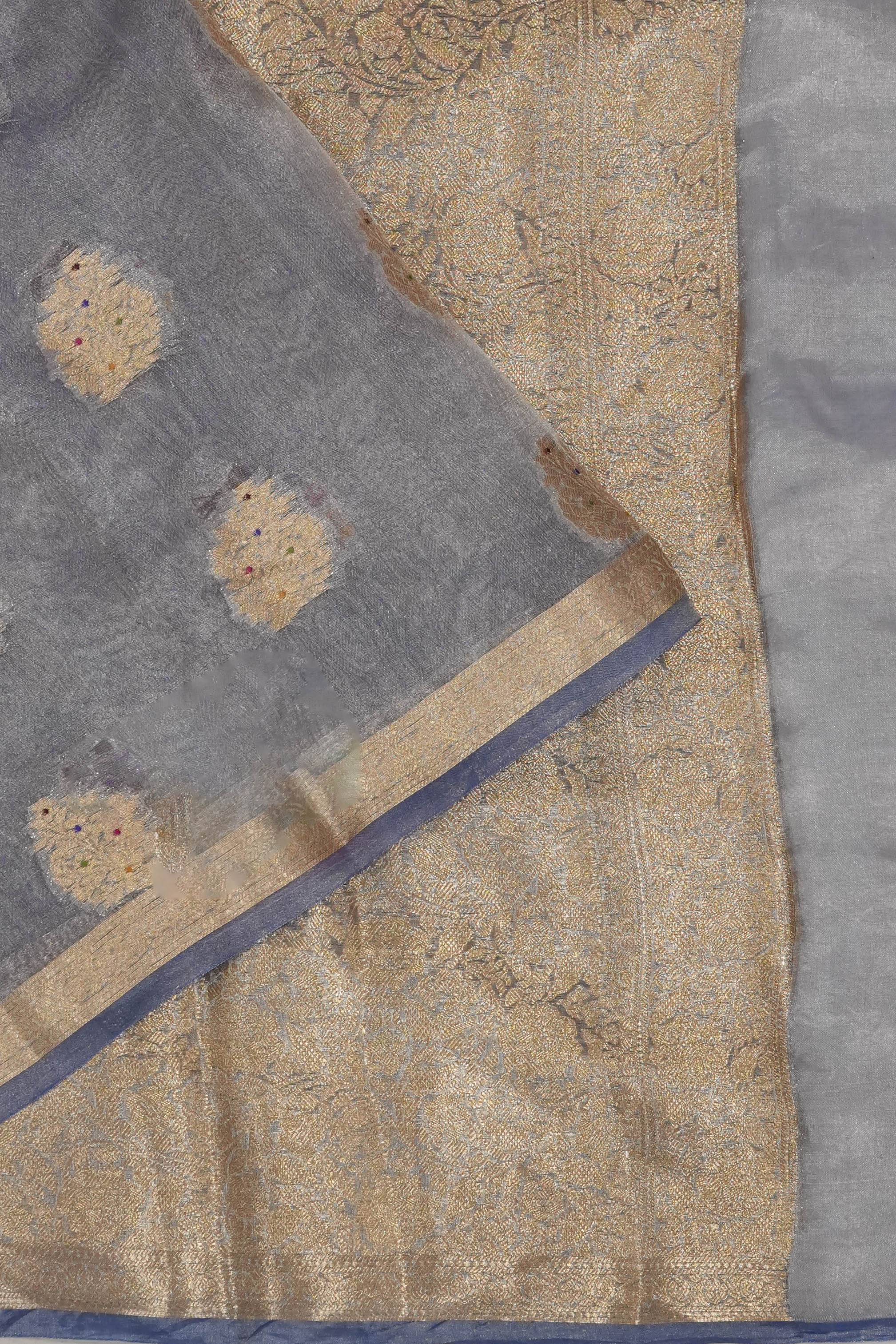 Organza Tissue Brocade Blue Saree
