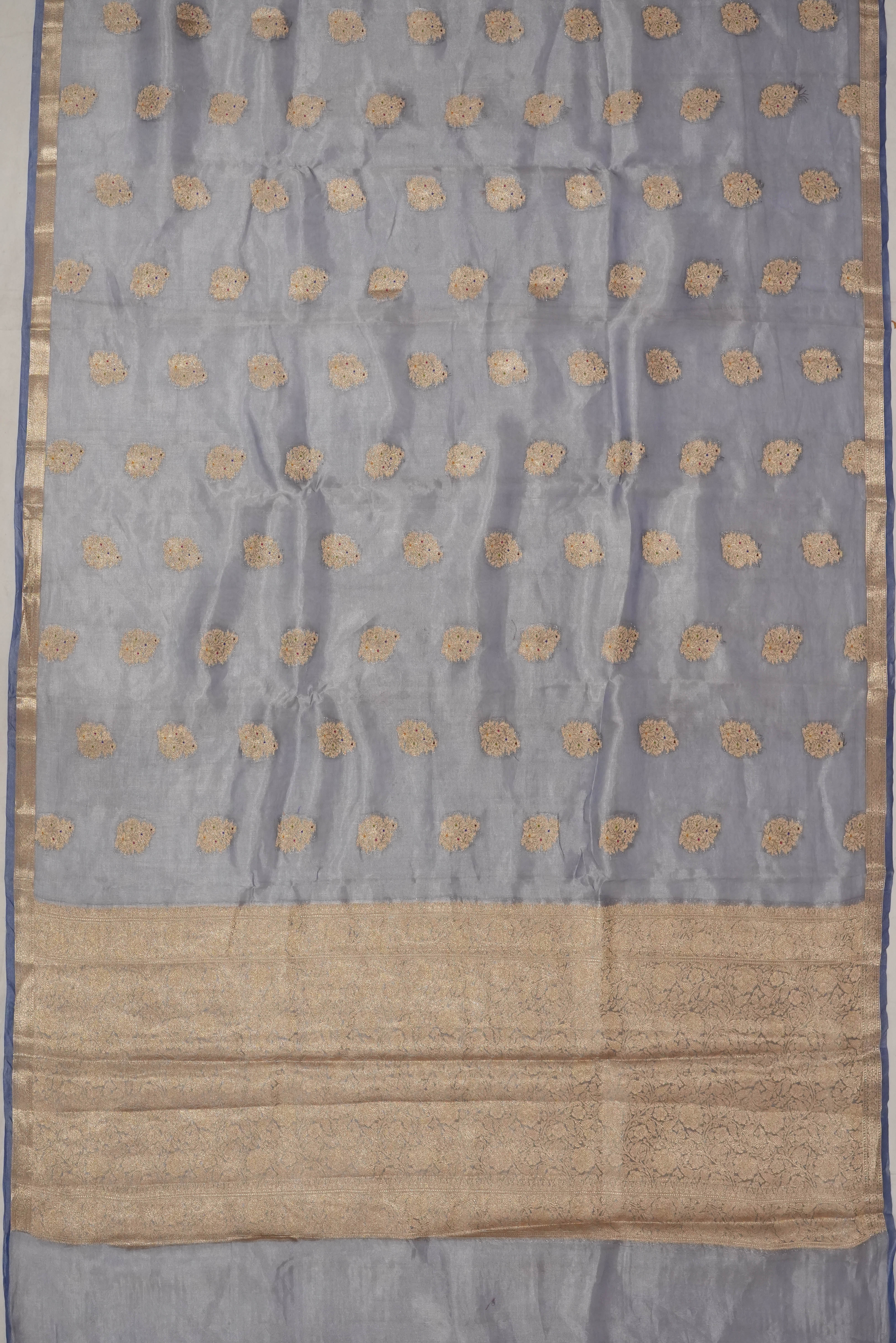 Organza Tissue Brocade Blue Saree