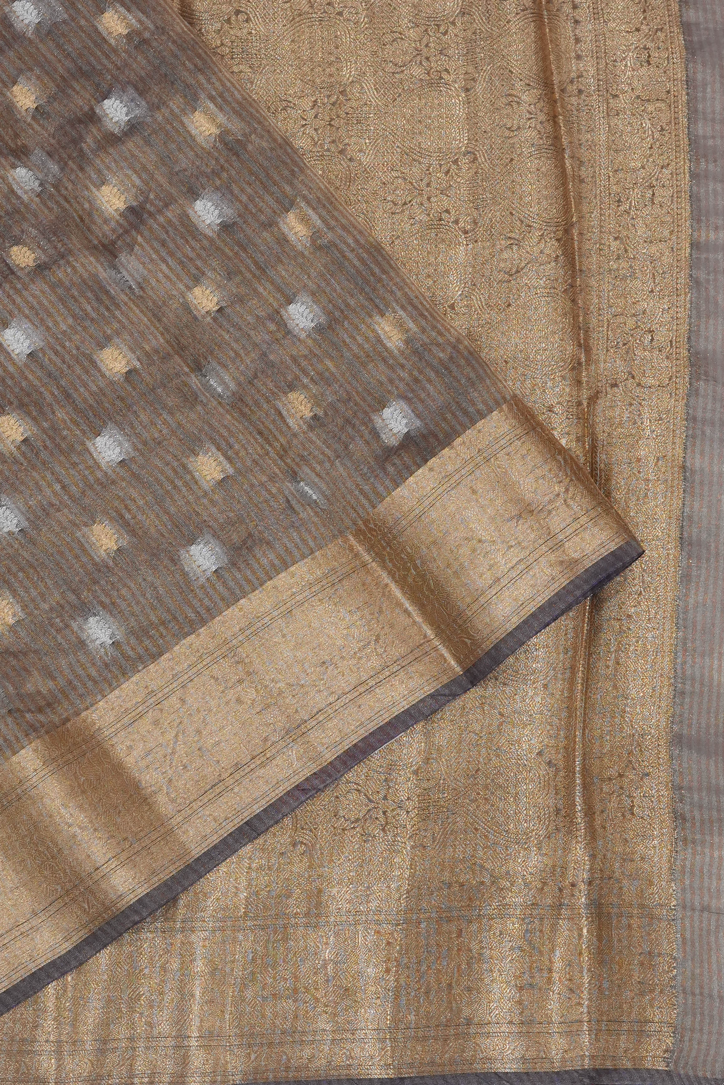 Organza Tissue Brocade Grey Saree