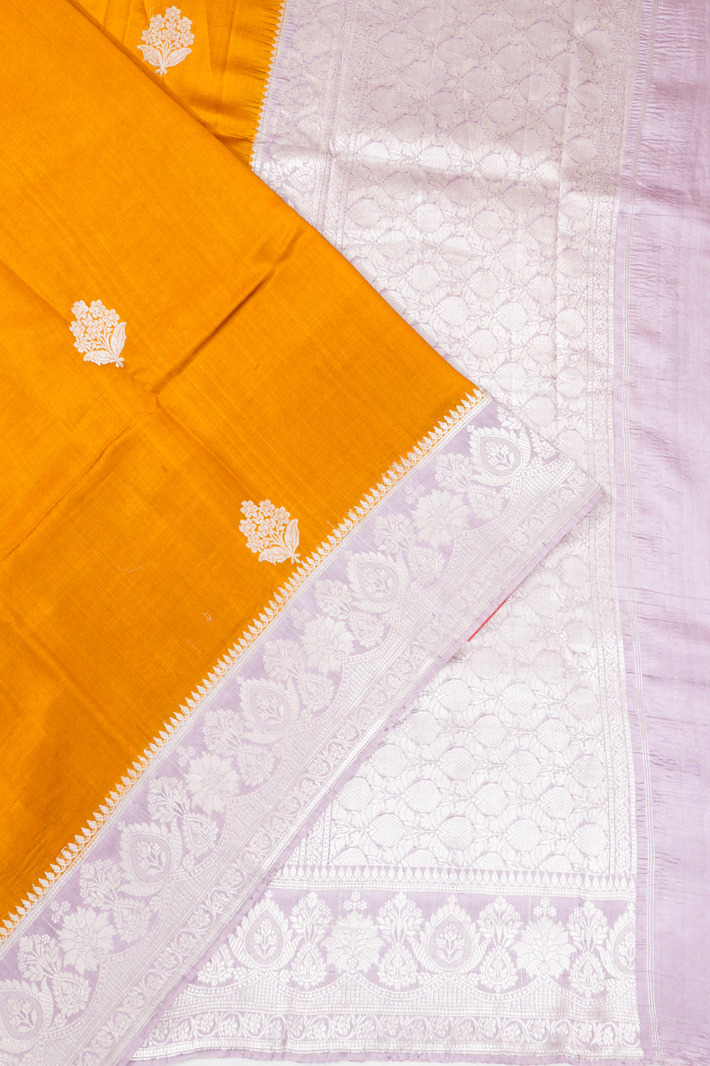 Vaanya Banaras Silk Butta Rust Yellow Saree