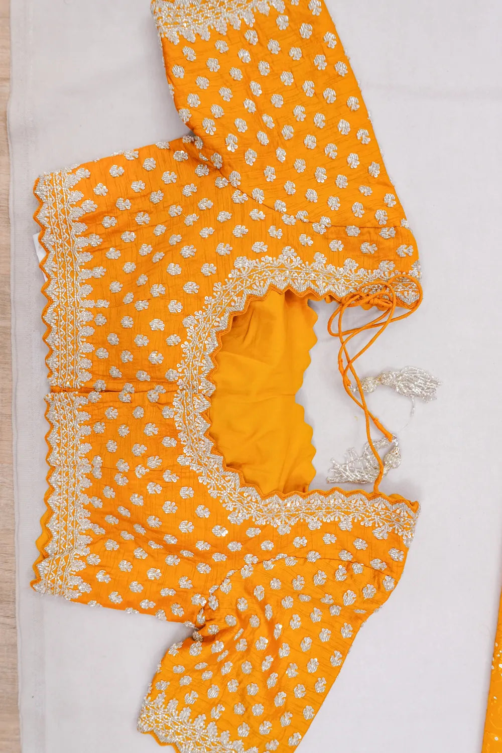 Georgette Sequin Work Brocade Yellow Saree With Embroidery Border