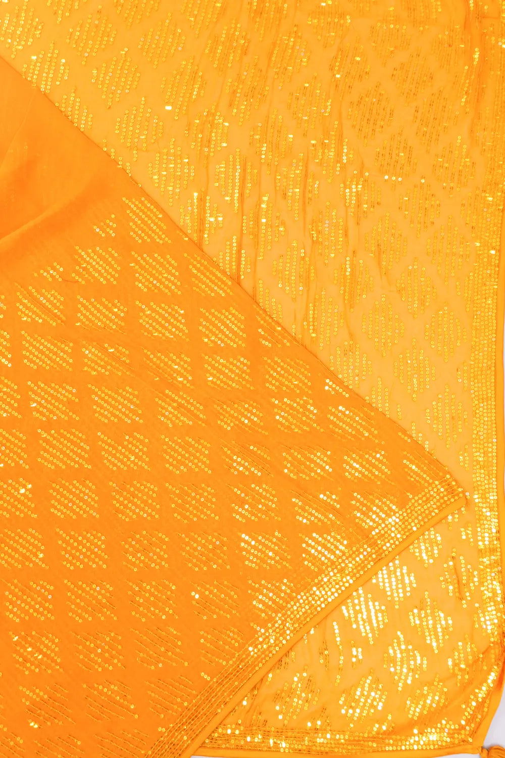 Georgette Sequin Work Brocade Yellow Saree With Embroidery Border