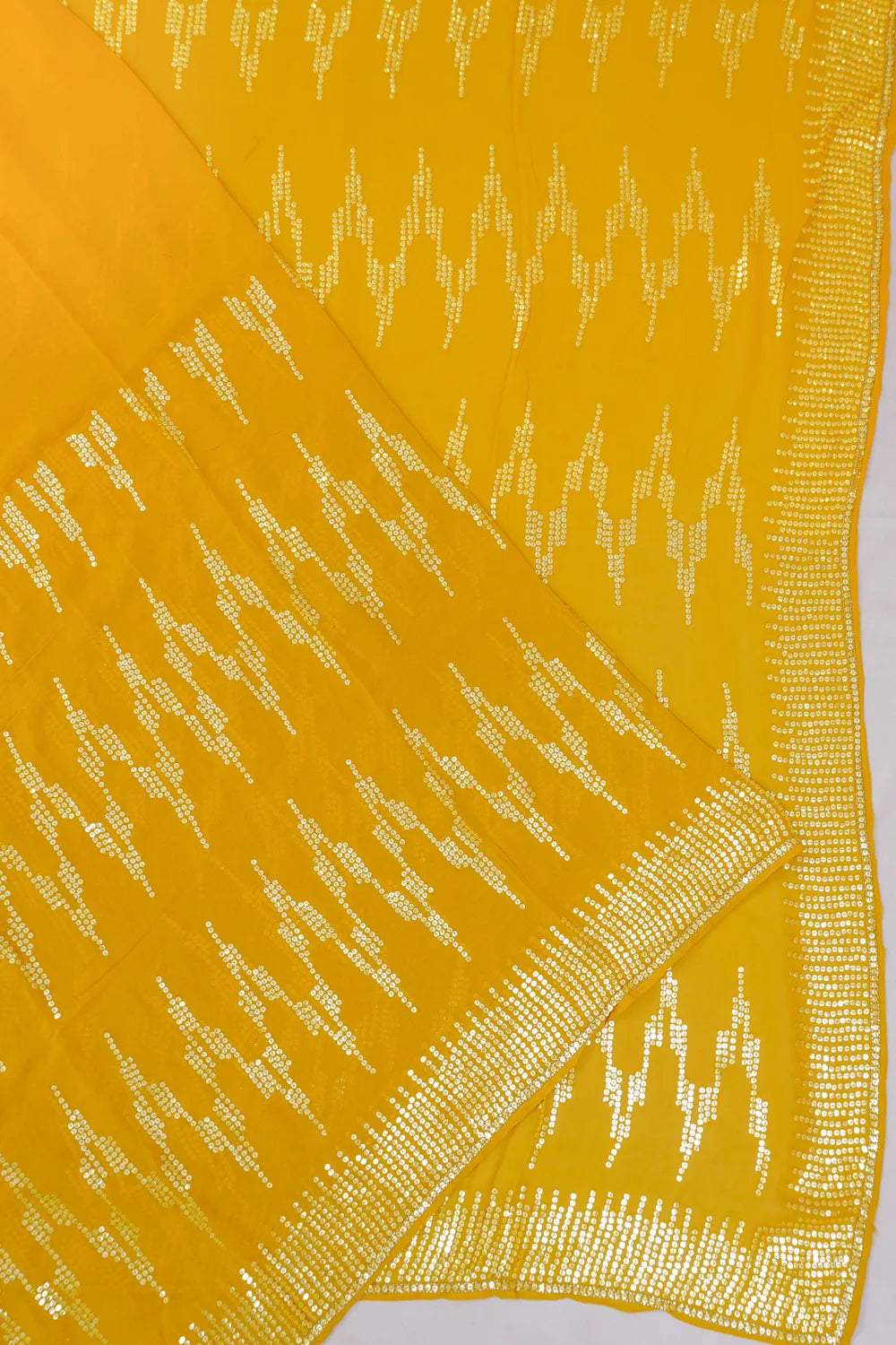 Georgette Sequin Work Brocade Yellow Saree With Embroidery Border