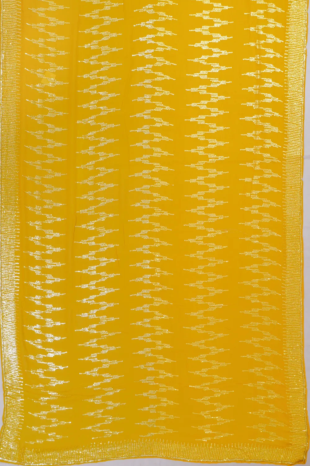Georgette Sequin Work Brocade Yellow Saree With Embroidery Border