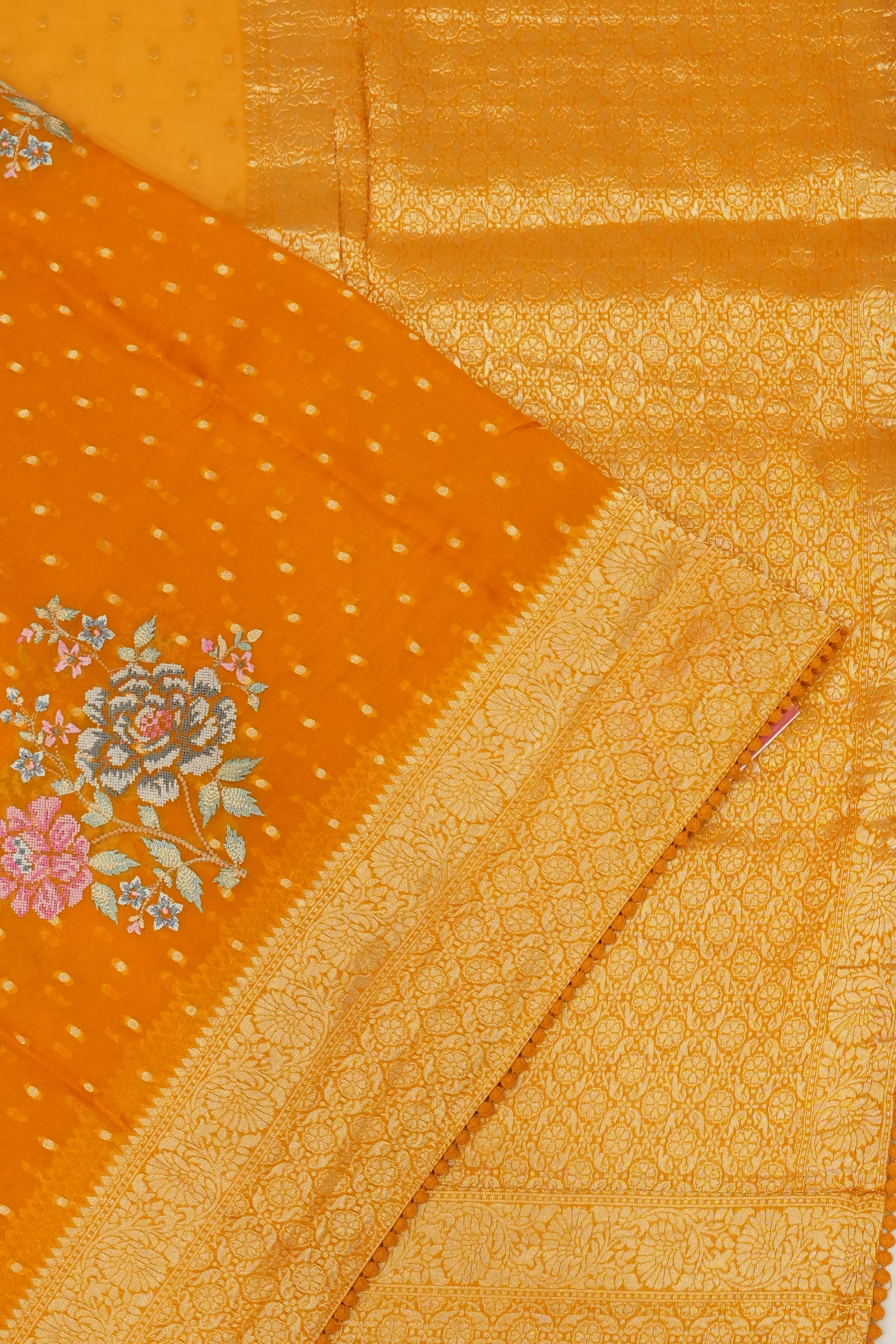 Organza Embroidery Butta Orange Saree
