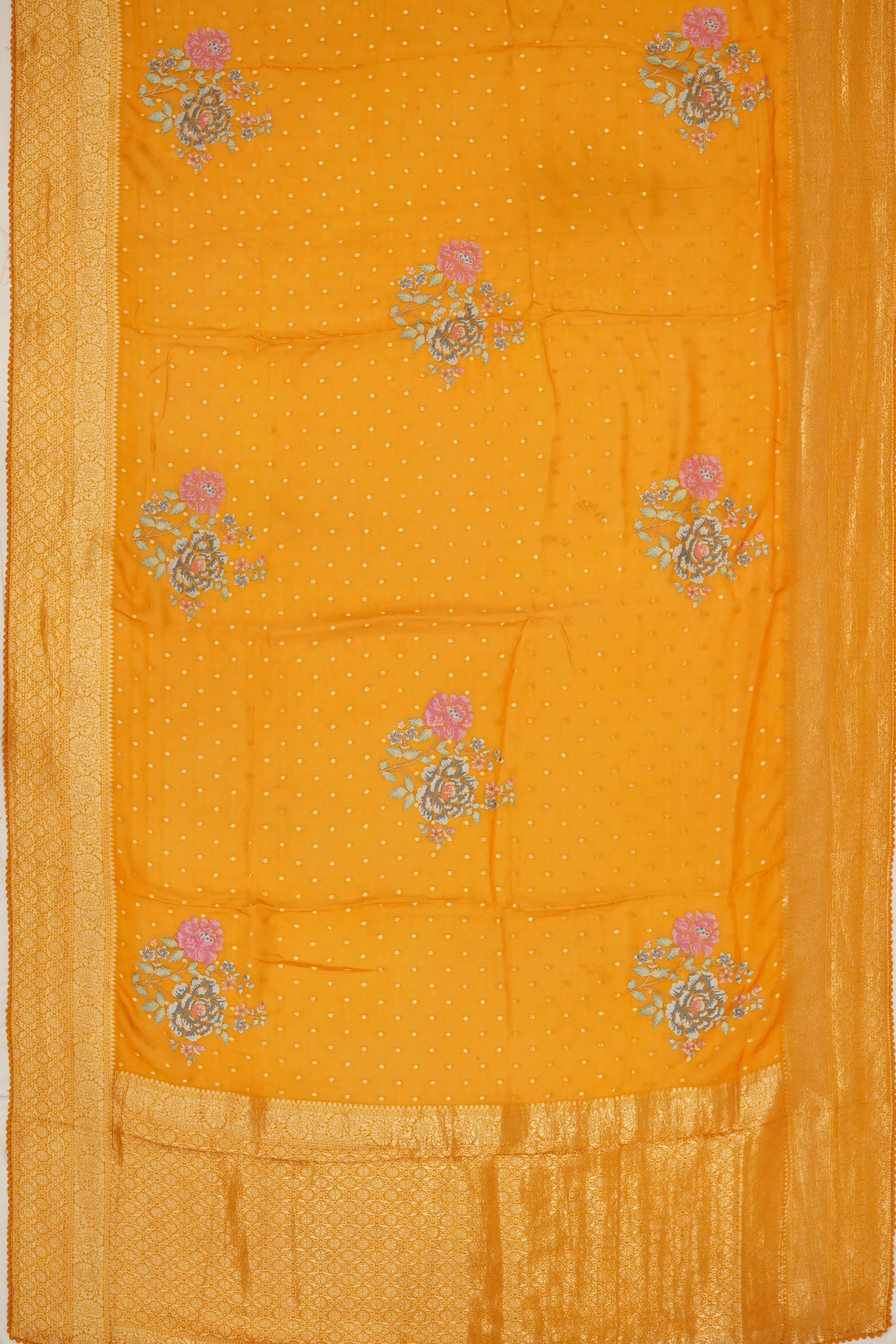 Organza Embroidery Butta Orange Saree