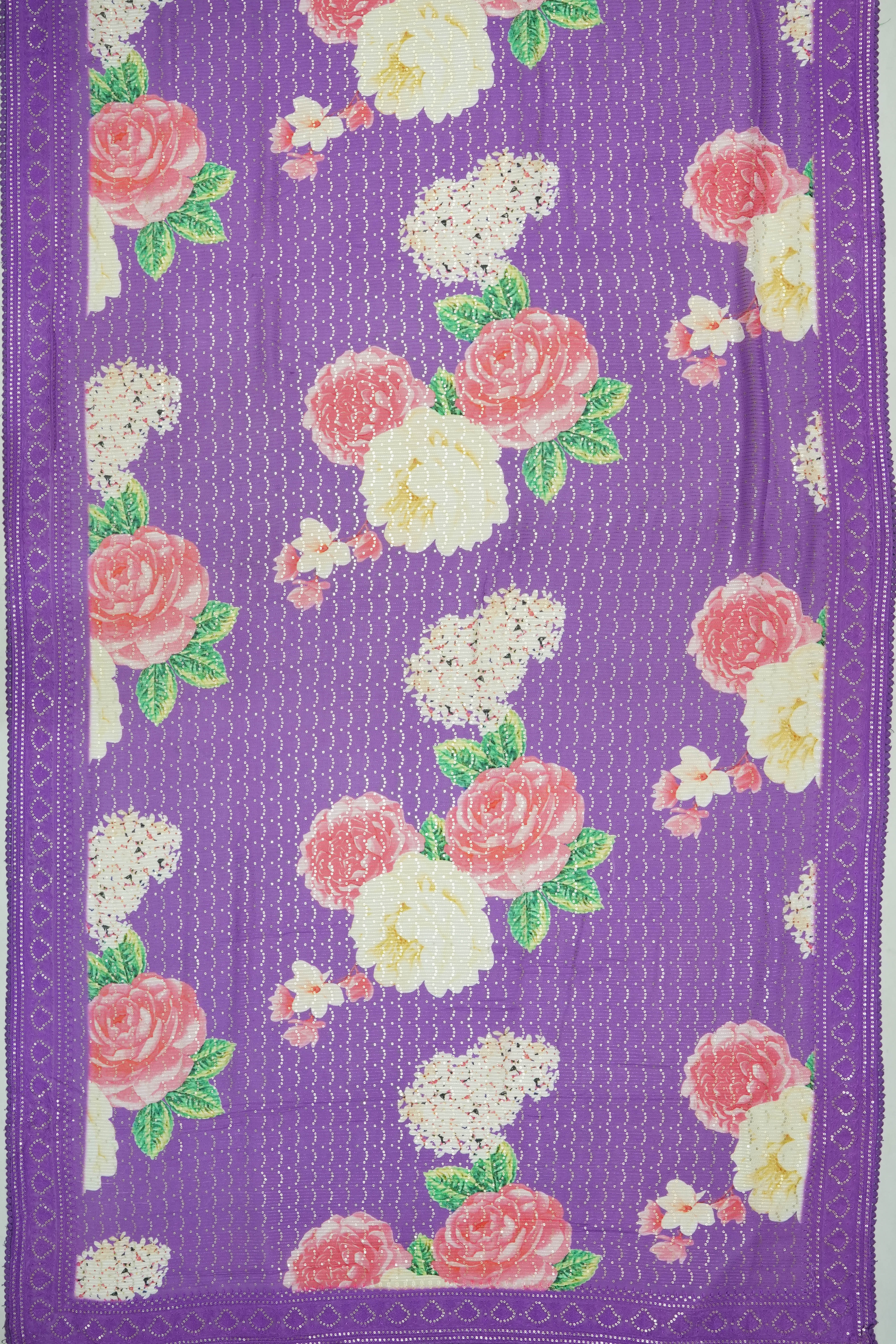 Georgette Printed Sequin Violet Saree