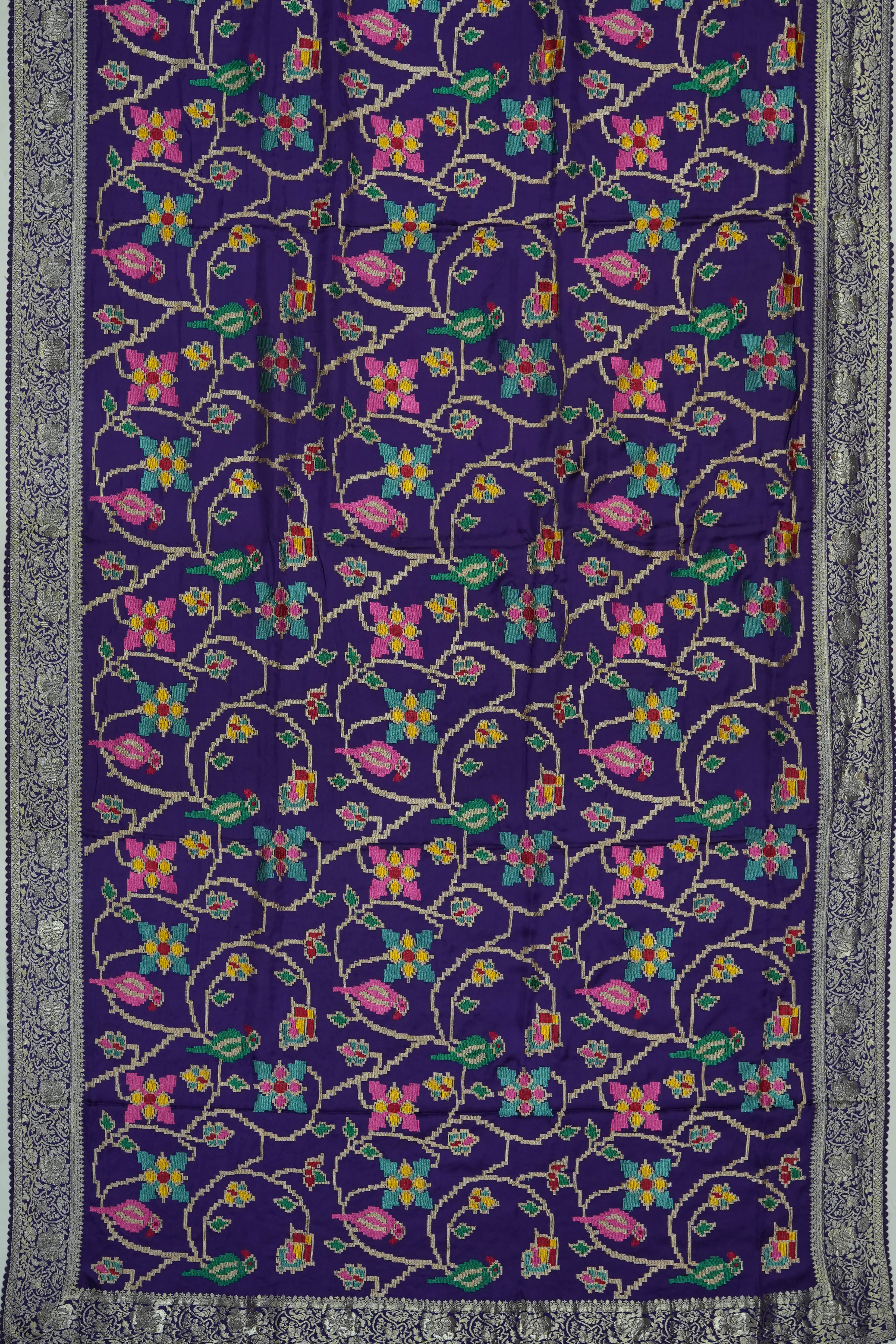 Satin Embroidery Jaal Dark Blue Saree