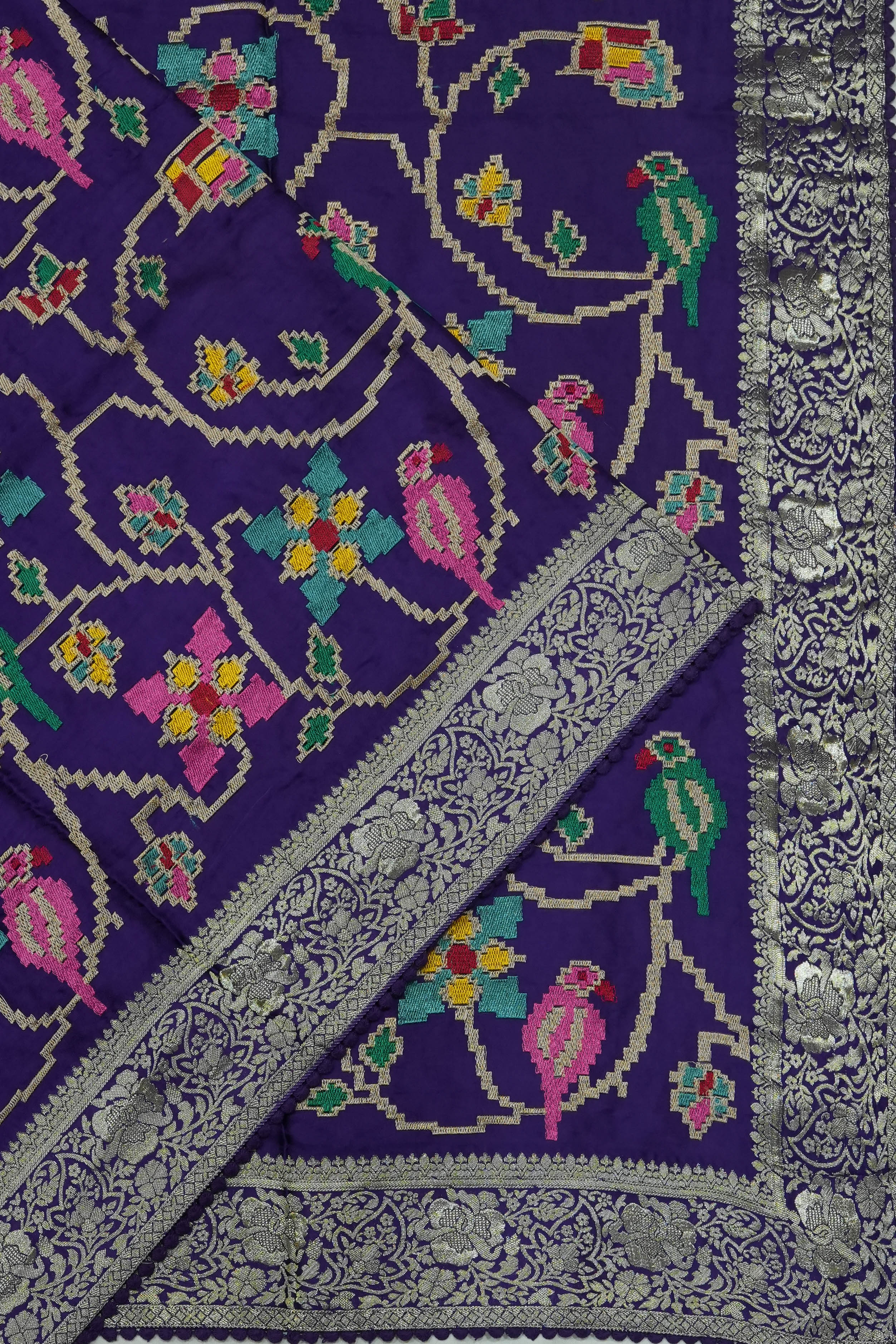 Satin Embroidery Jaal Dark Blue Saree
