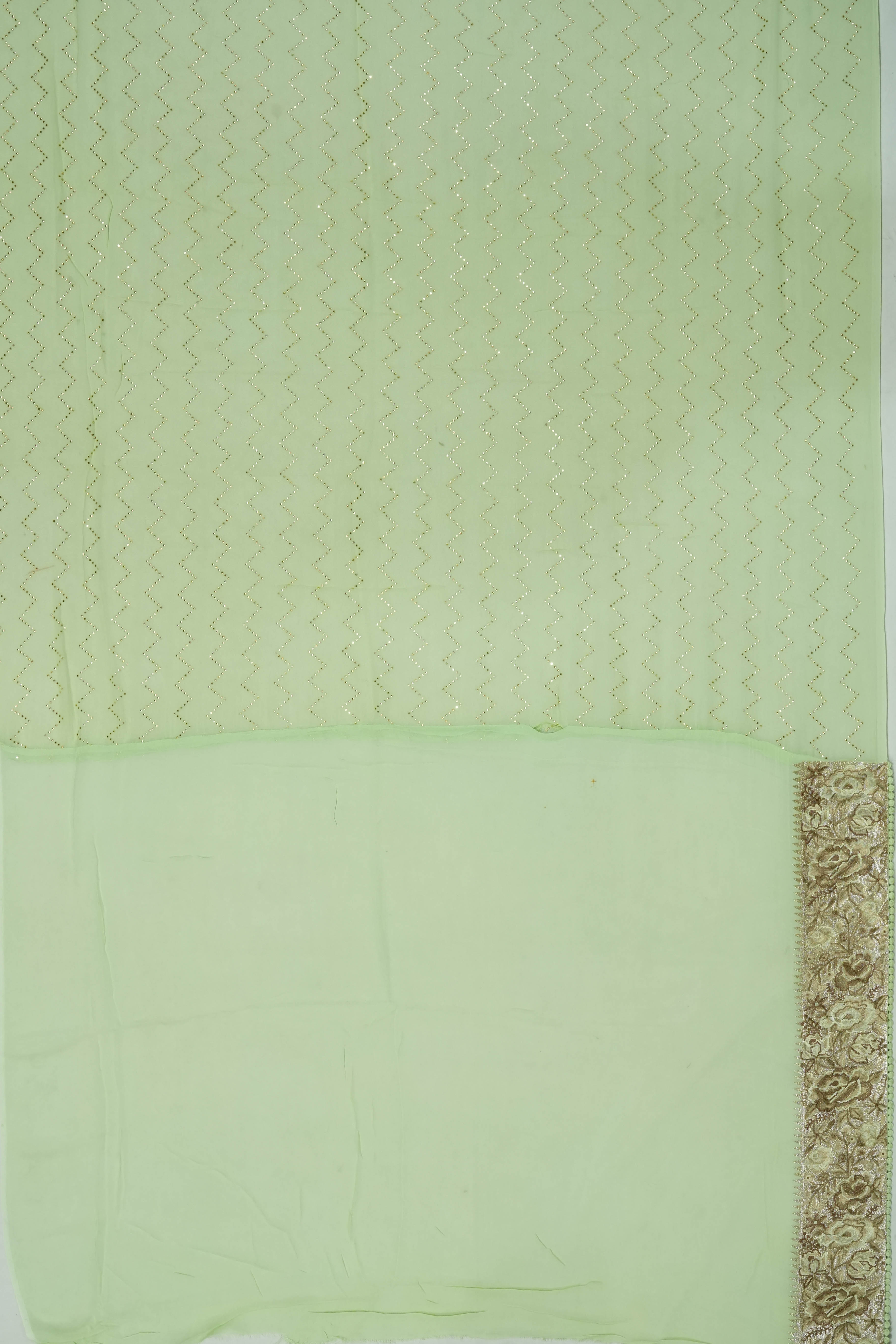 Georgette Stone Work Pista Green Saree With Embroidery Border