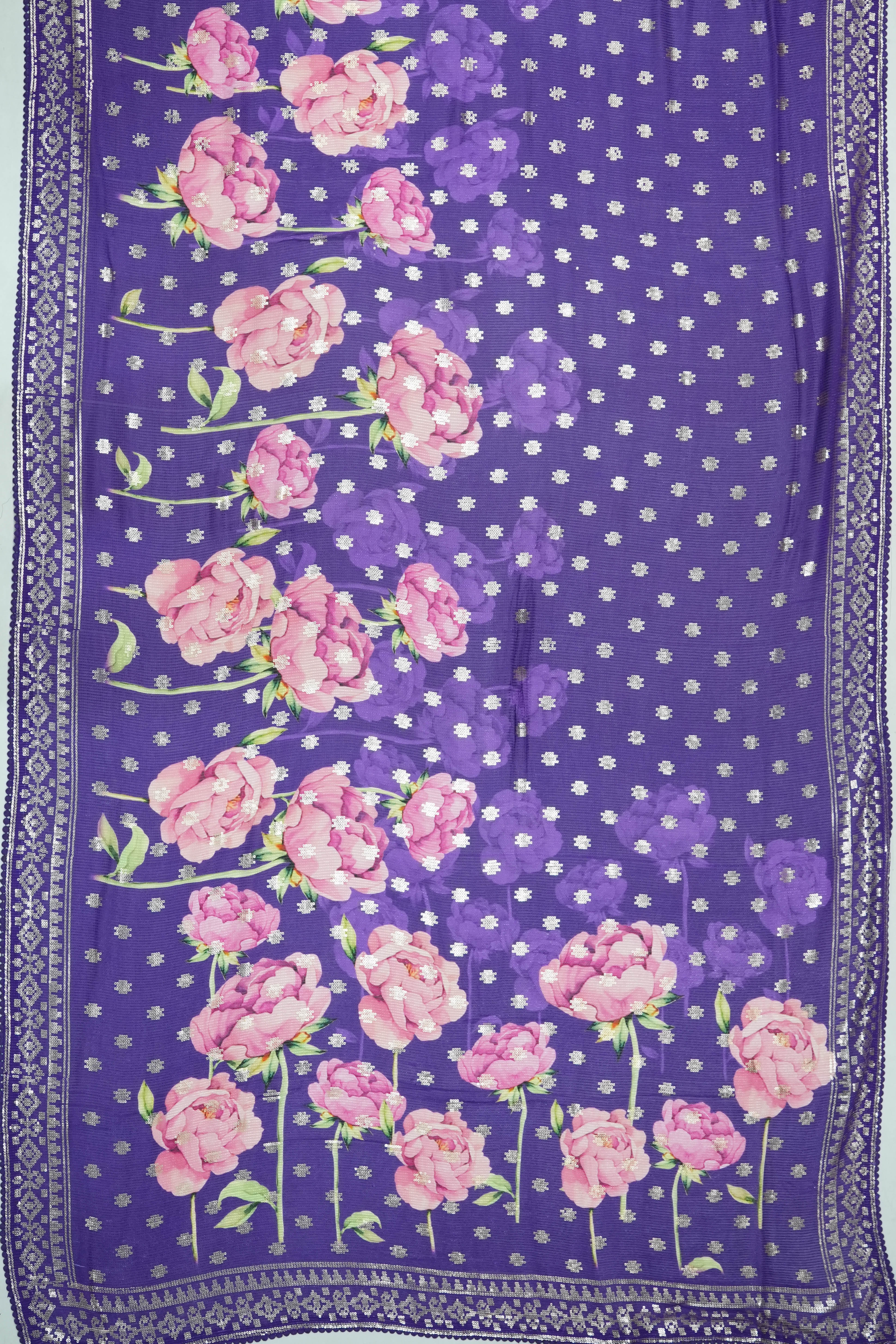 Georgette Printed Sequin Violet Saree