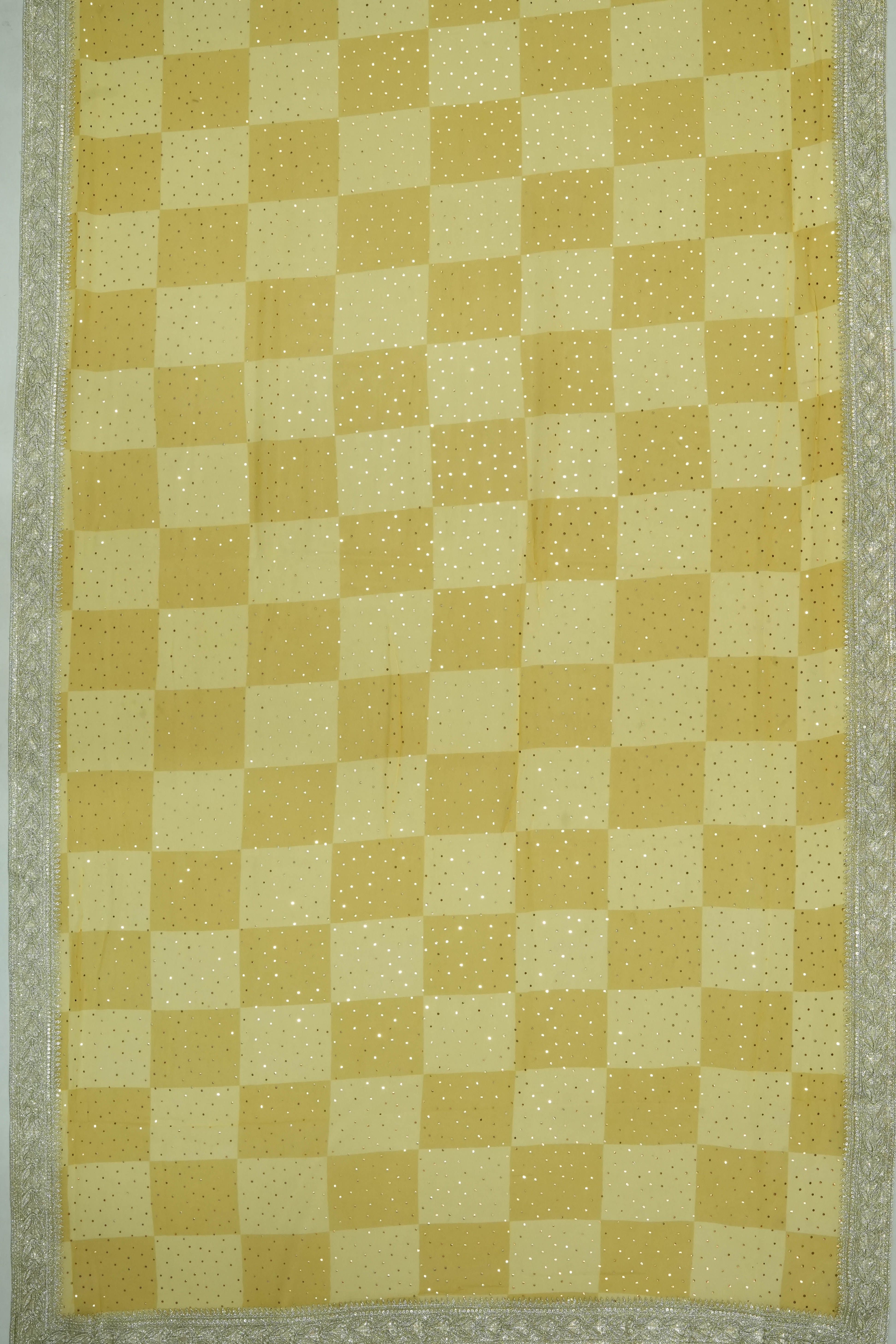 Georgette Mirror Work Yellow Saree With Embroidery Border
