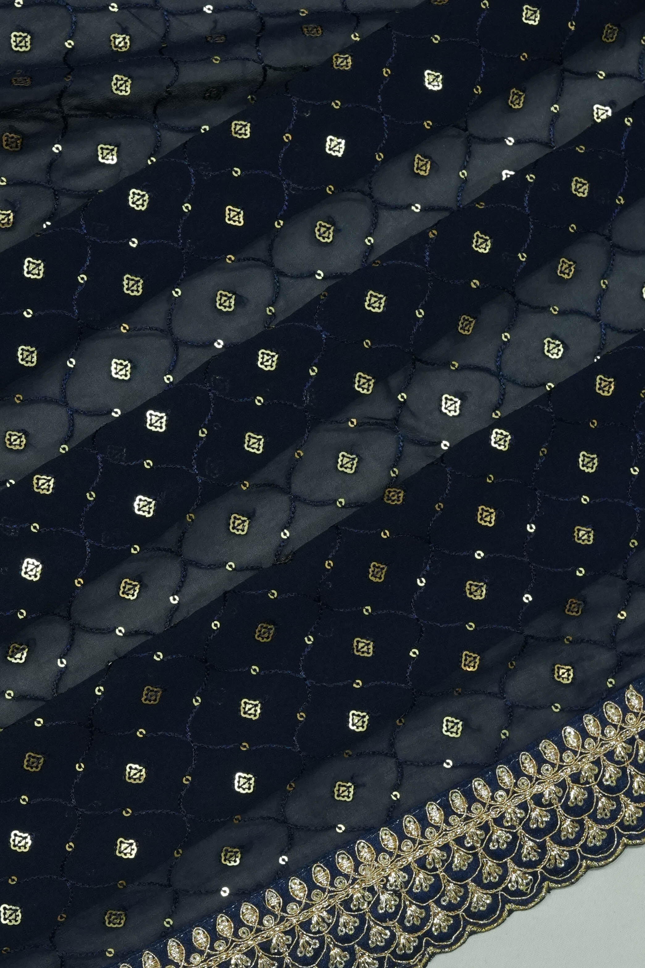 Georgette All Over Sequin Midnight Blue Saree