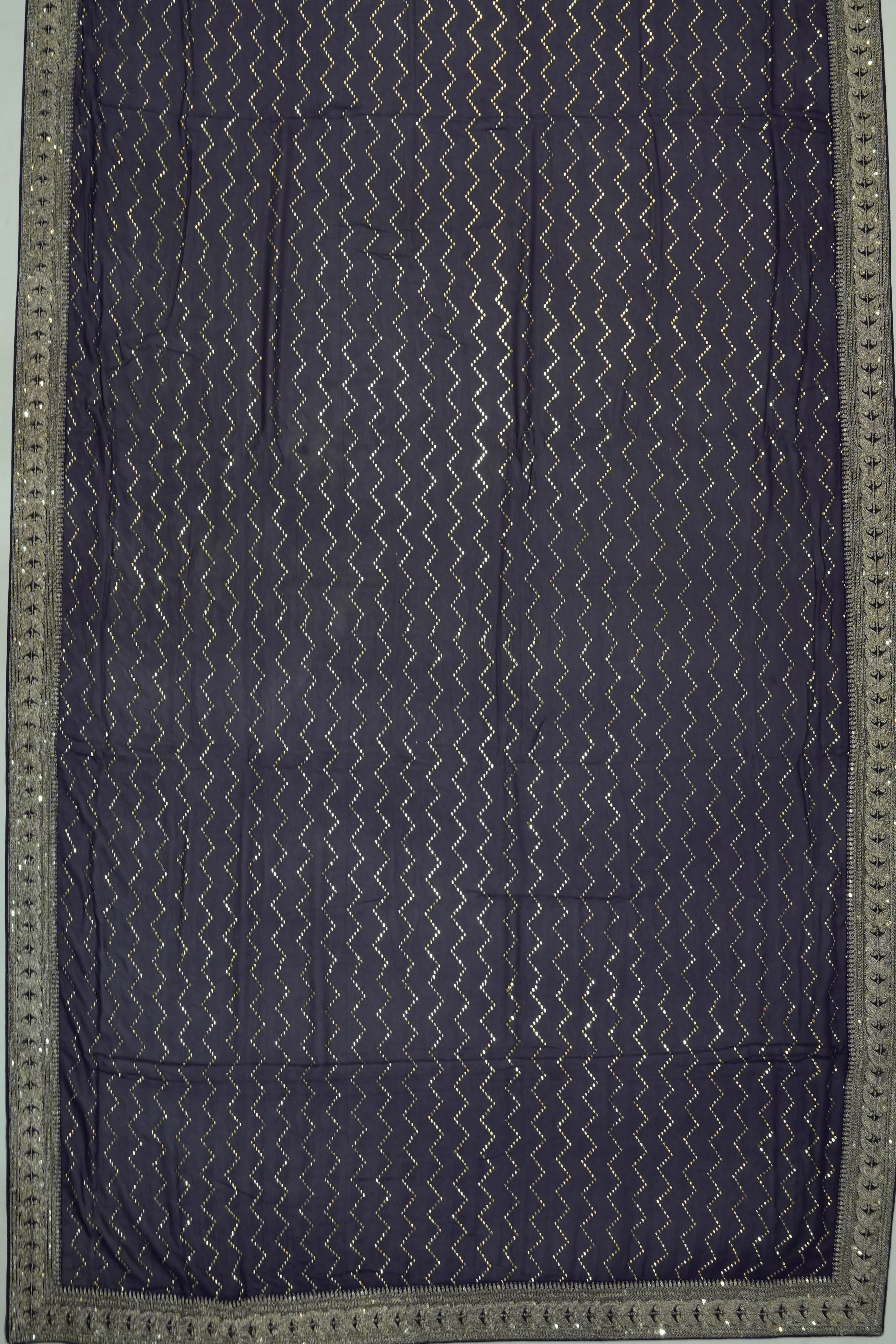 Georgette Mirror Work Black Saree With Embroidery Border