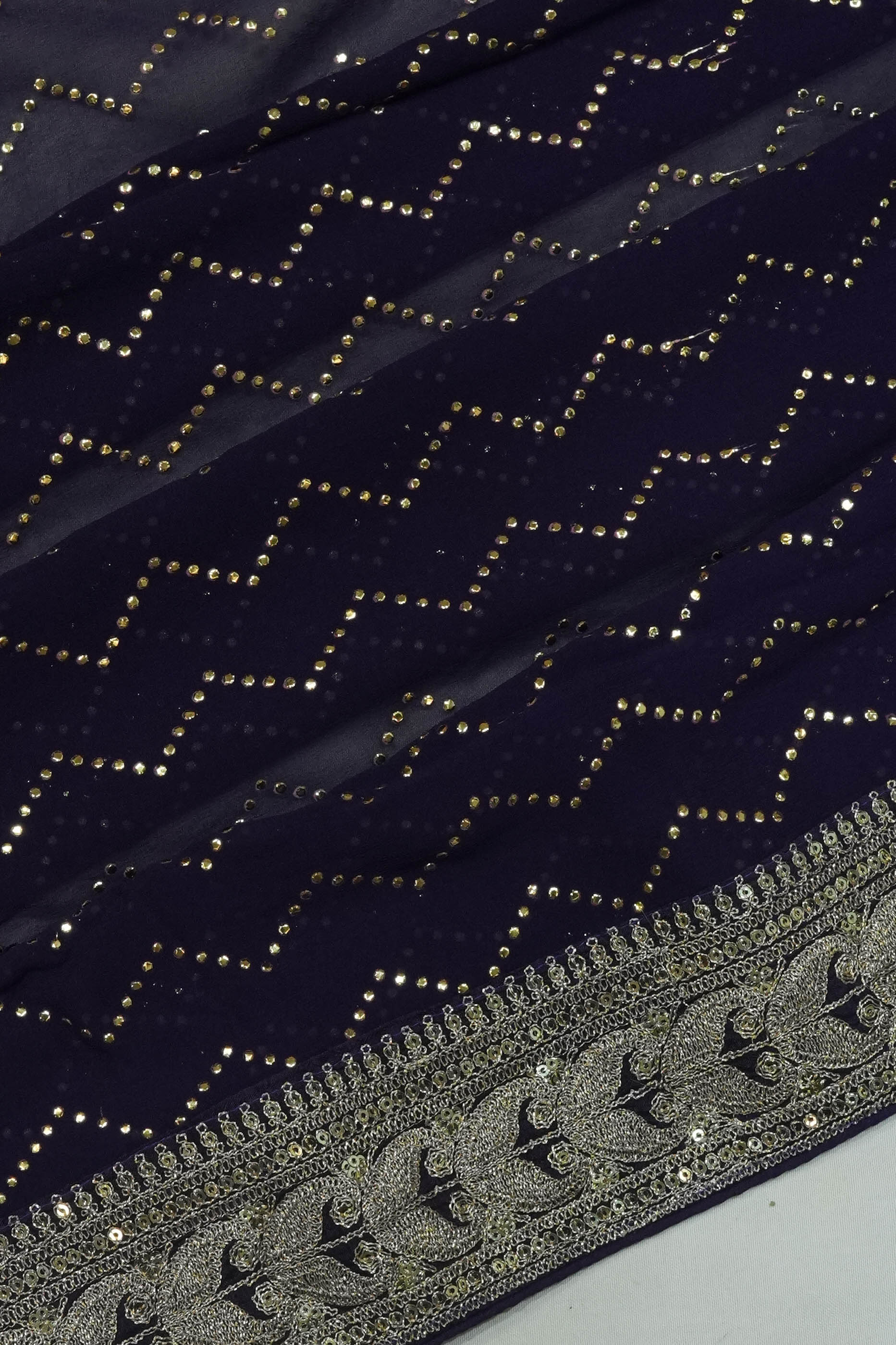 Georgette Mirror Work Black Saree With Embroidery Border