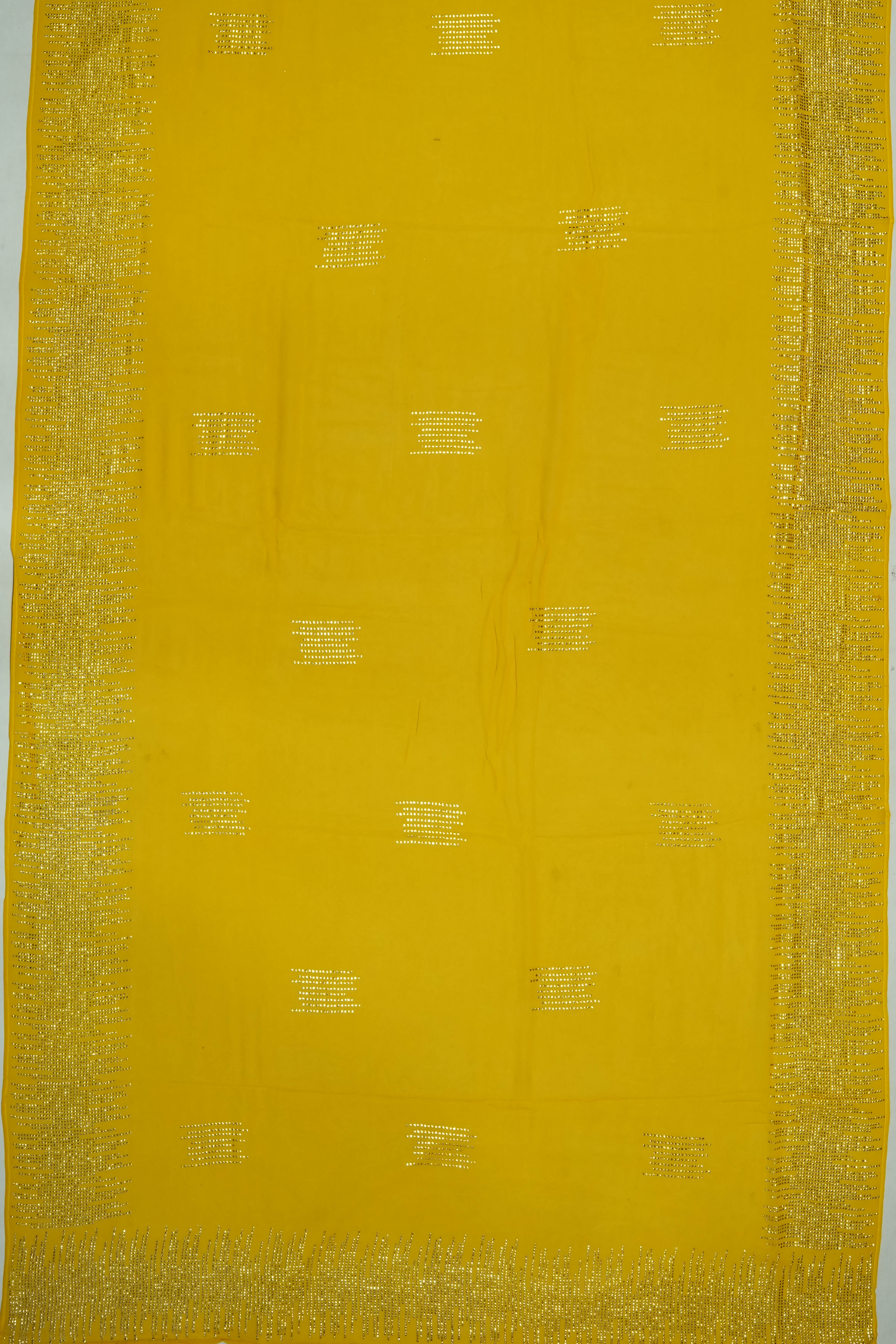 Georgette Sequin Butta Yellow Saree