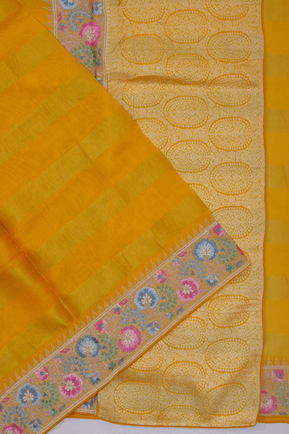 Organza Lines Yellow Saree With Embroidery Border