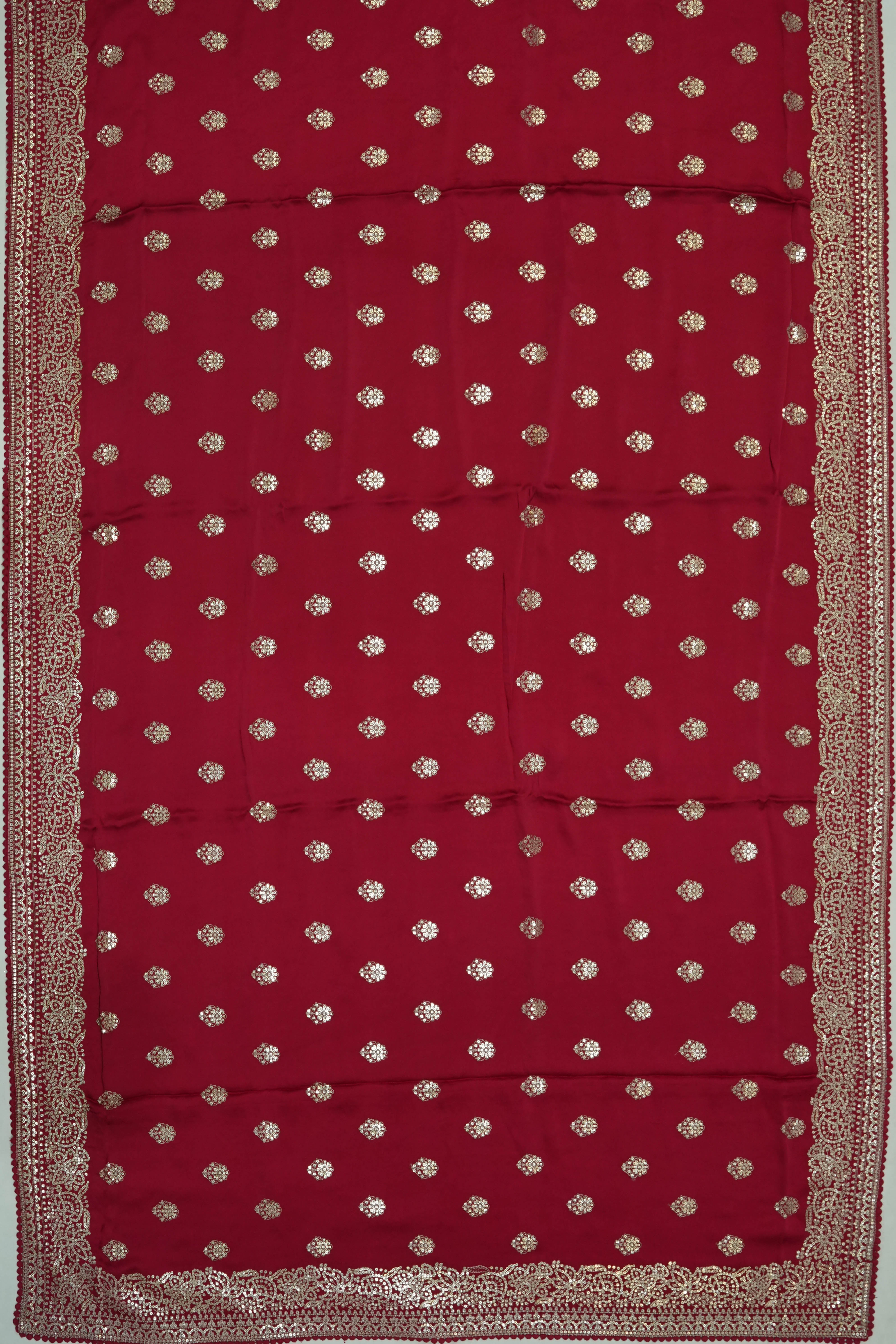 Satin Sequin Butta Maroon Saree