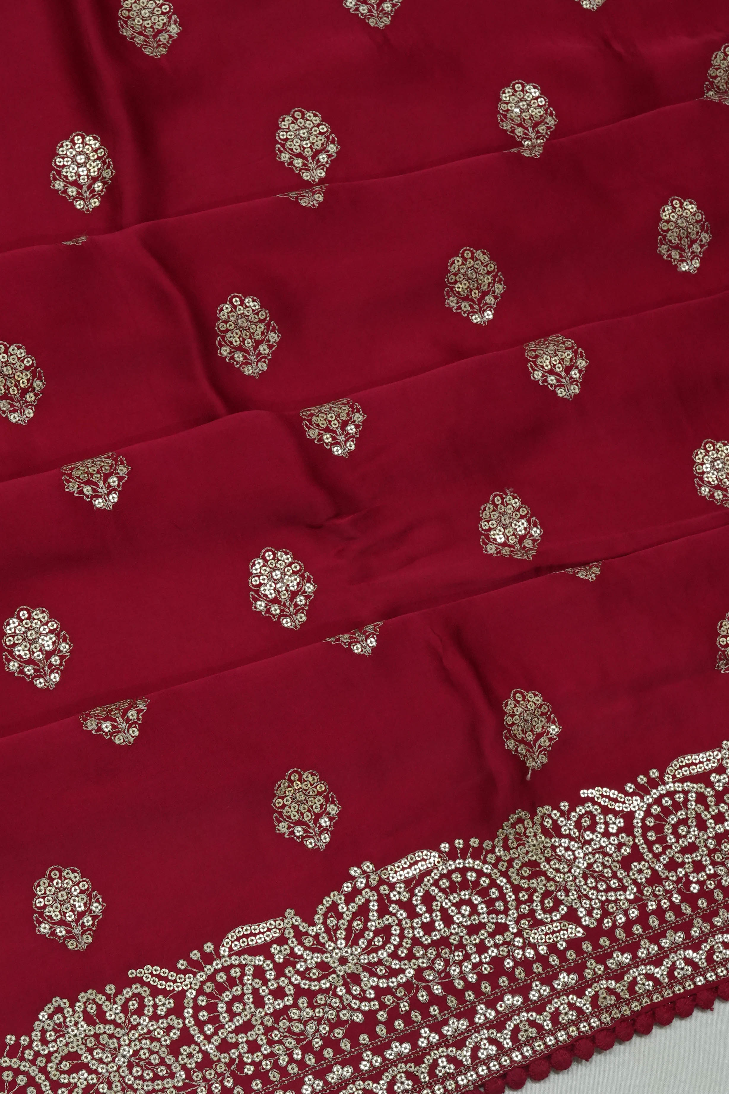 Satin Sequin Butta Maroon Saree