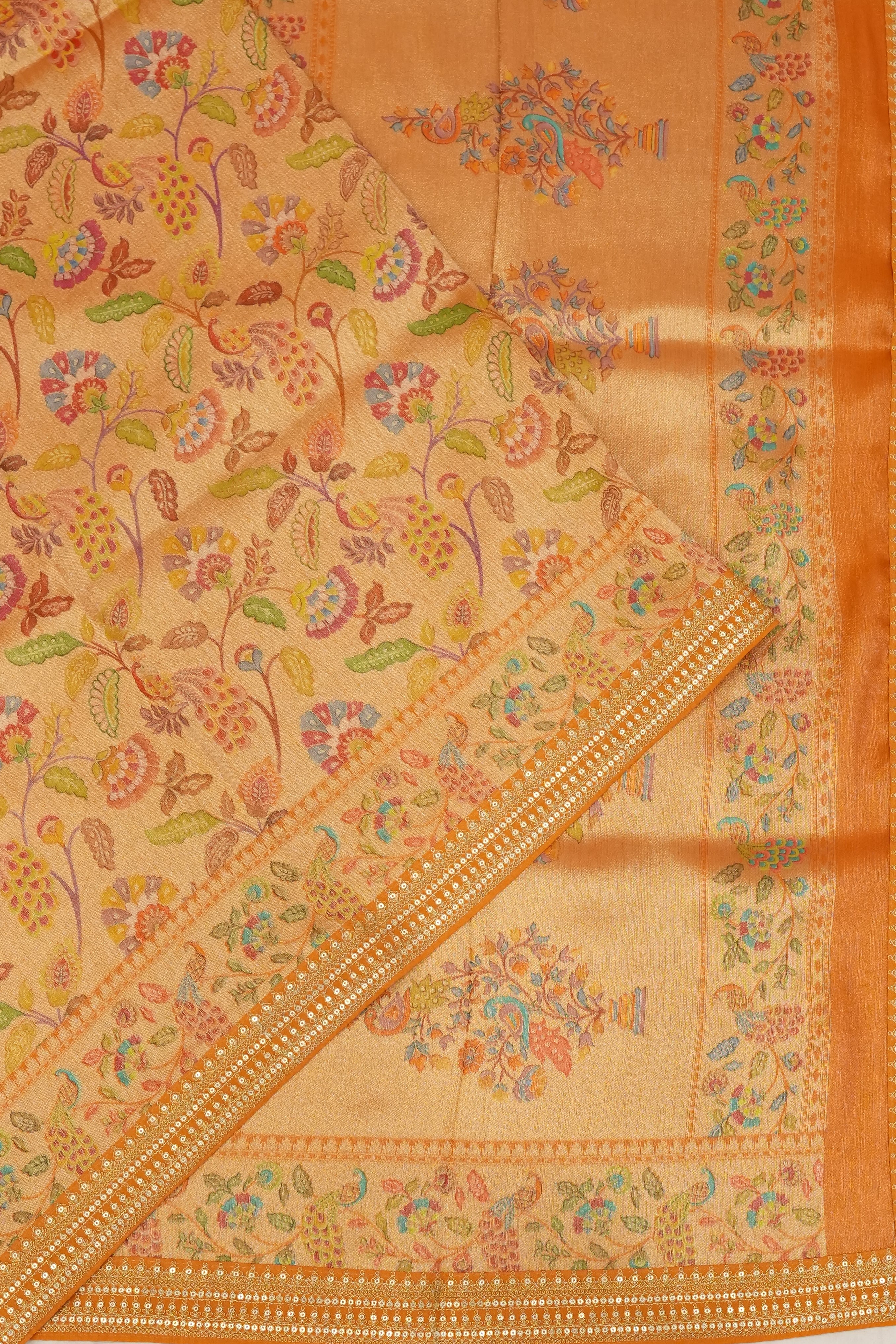 Soft Silk Tissue Brocade Orange Saree