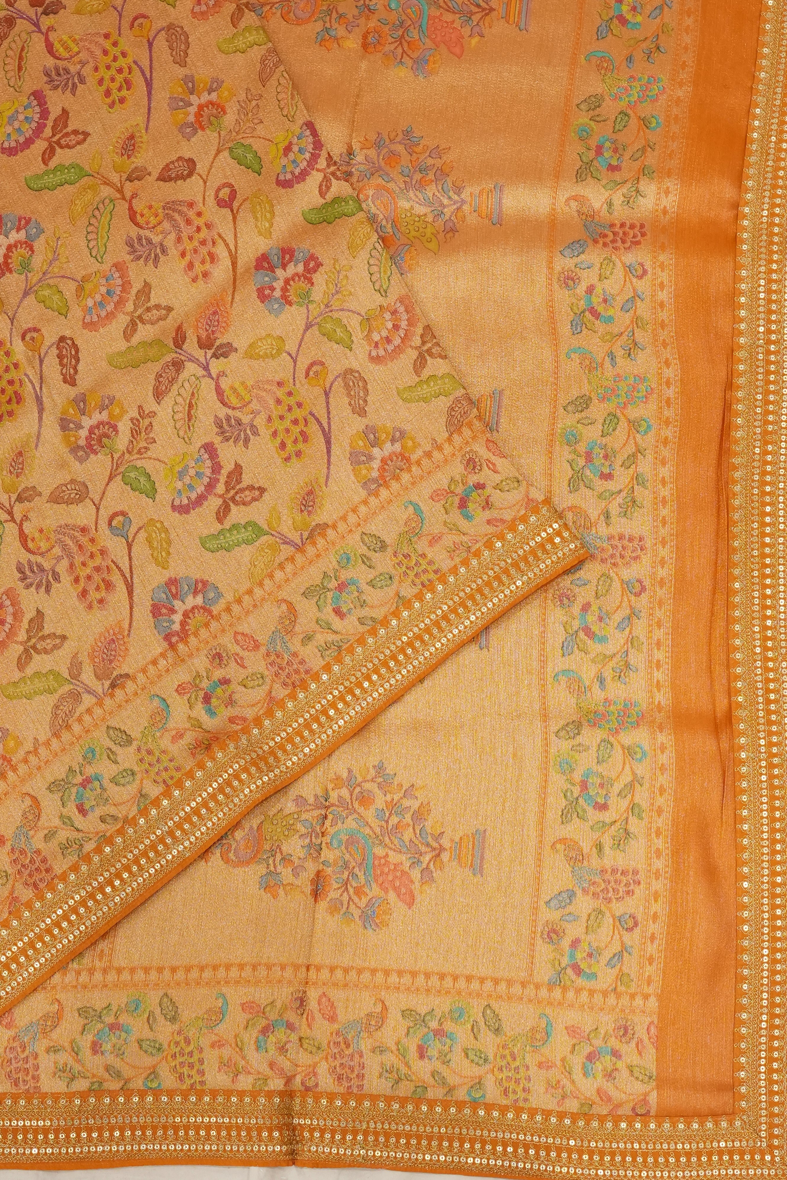 Soft Silk Tissue Brocade Orange Saree