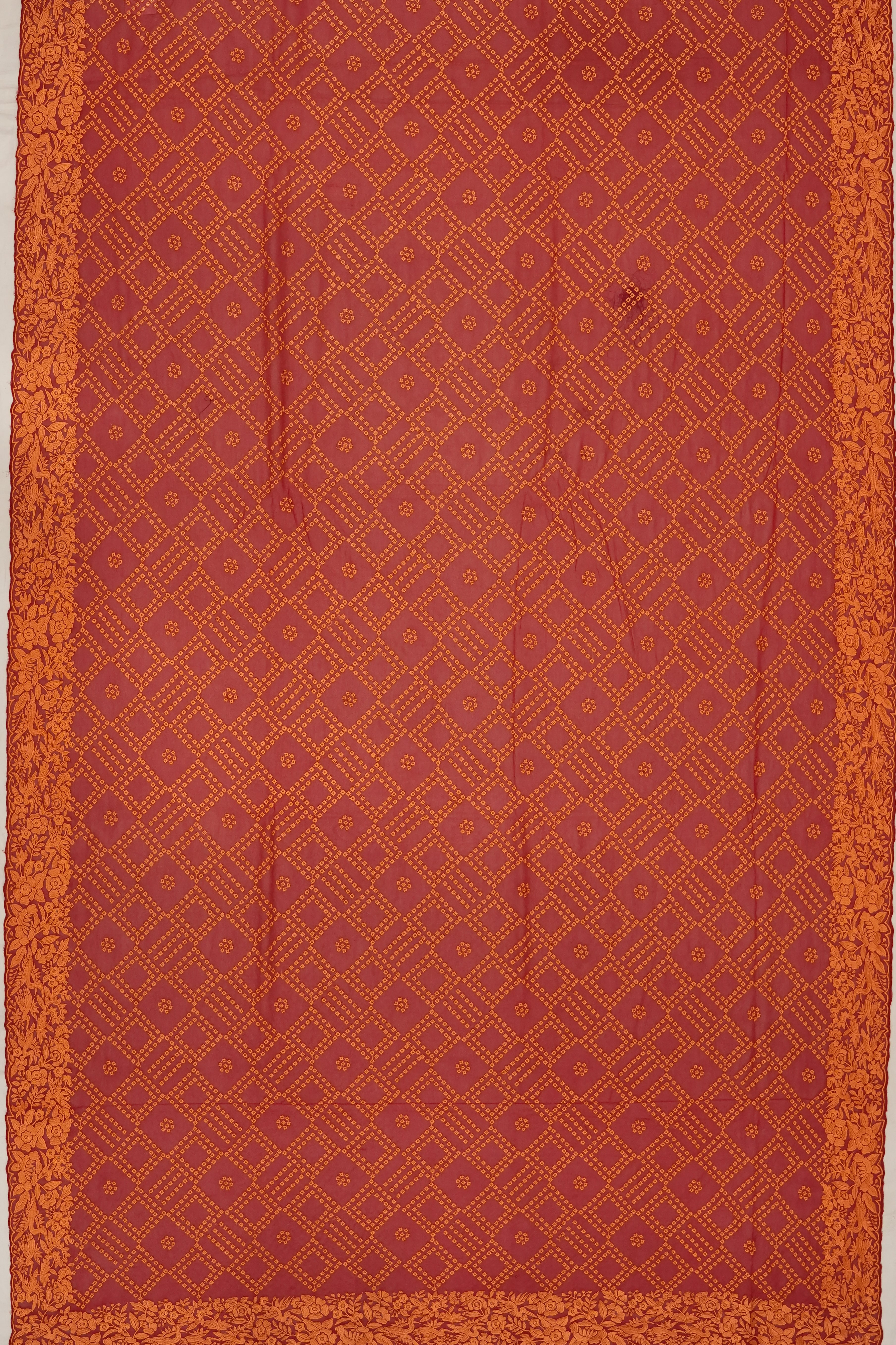 Georgette Embroidery Maroon Saree With Scallop Border