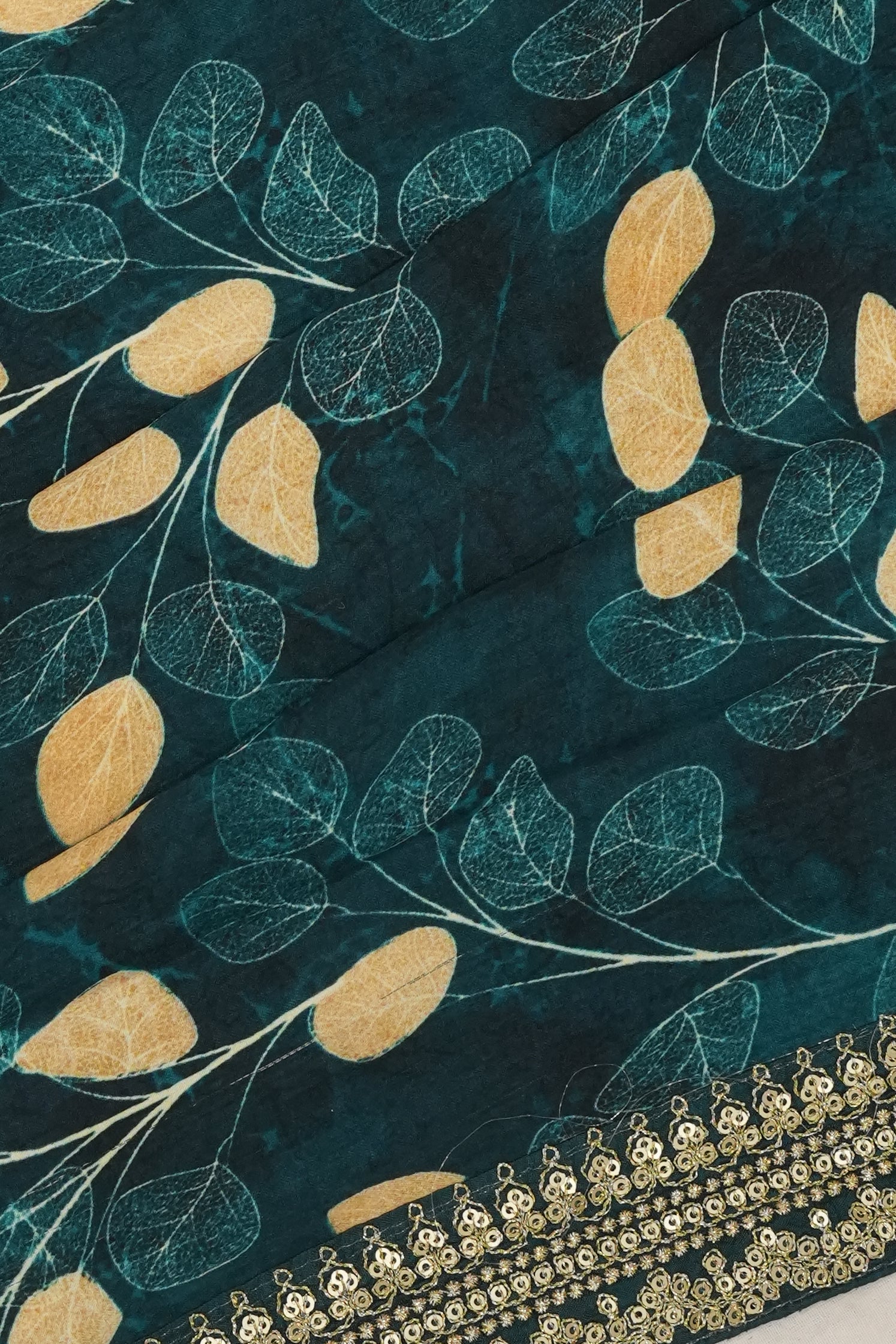 Satin Printed Dark Green Saree