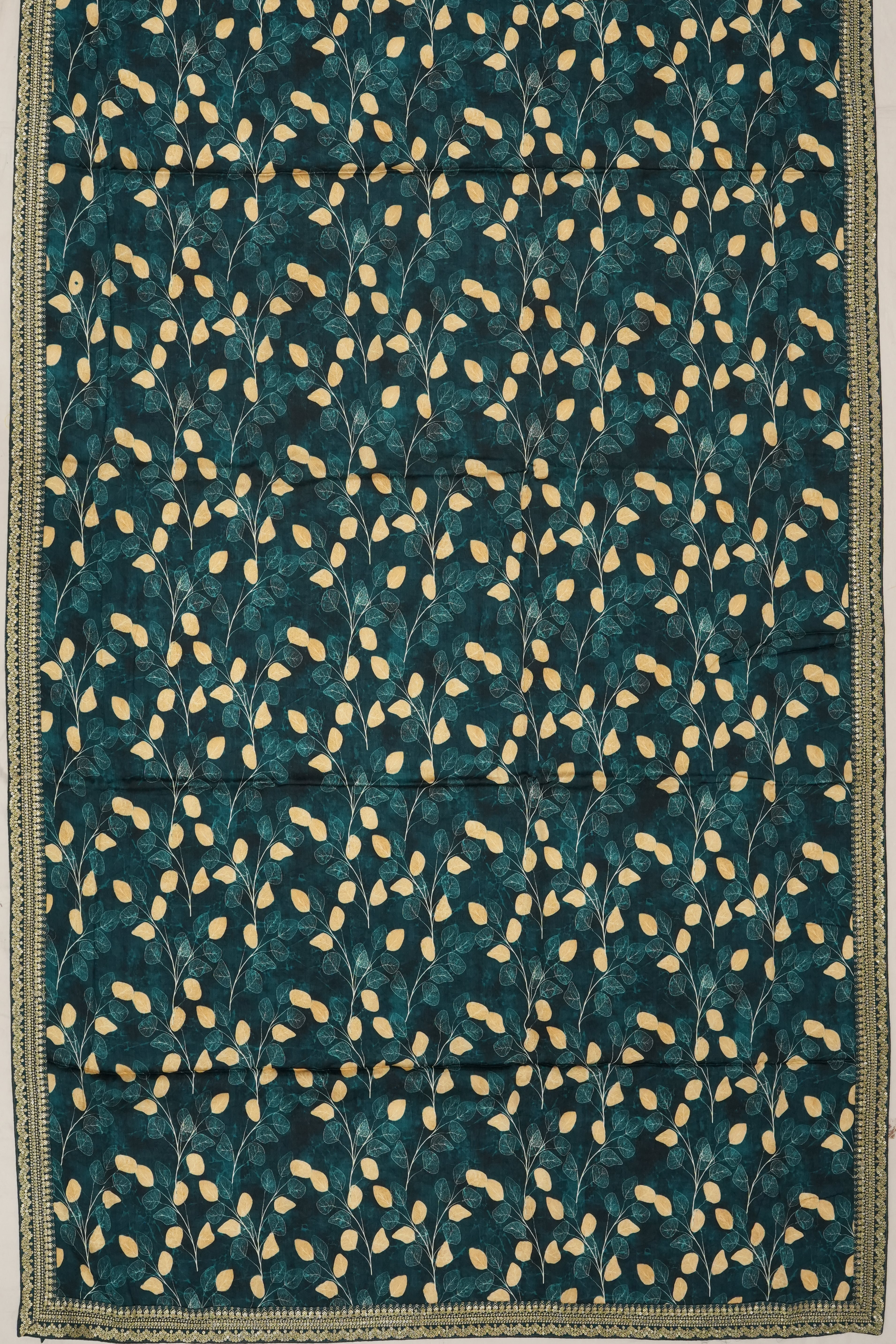 Satin Printed Dark Green Saree