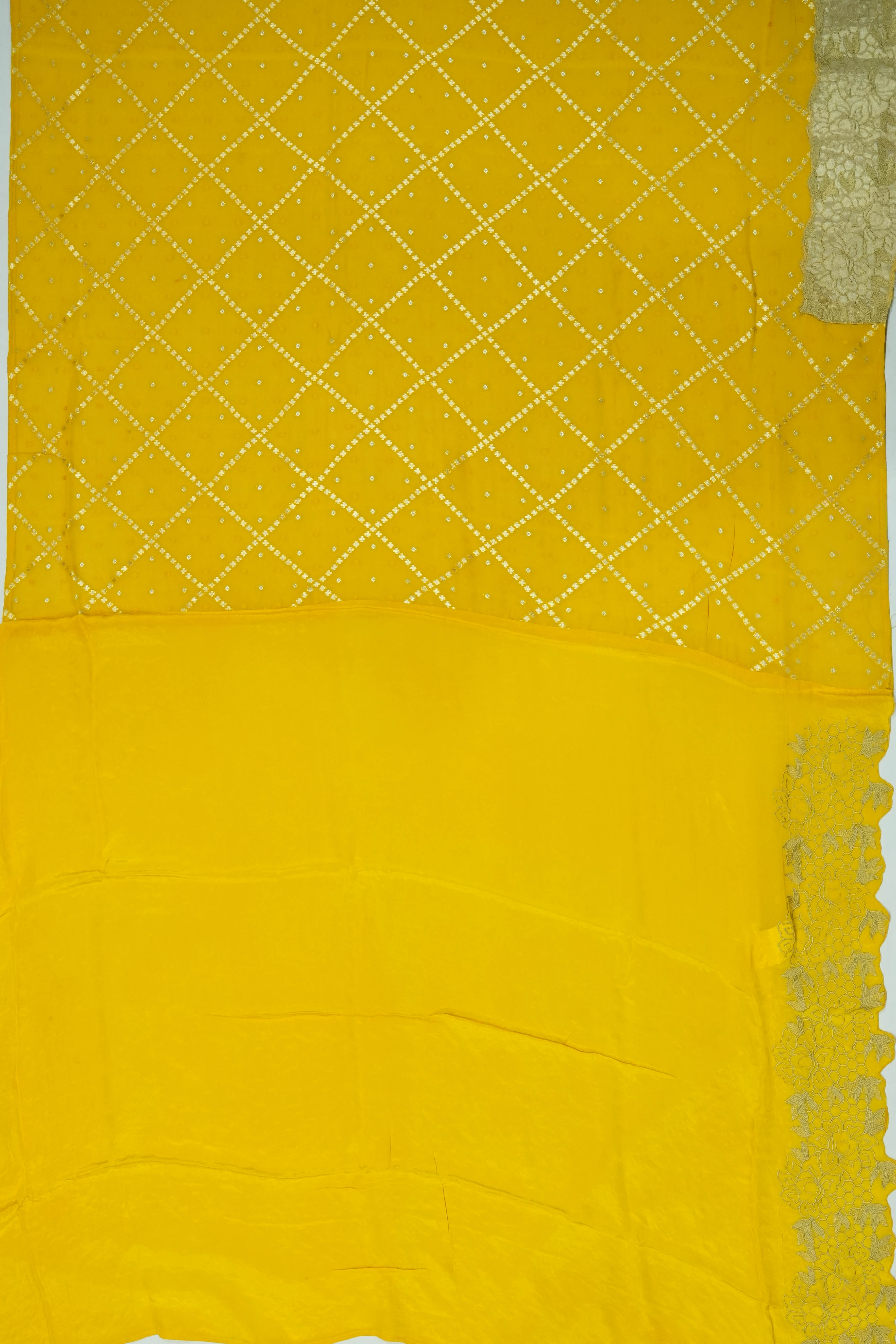 Vaanya Banaras Georgette Brocade Yellow Saree
