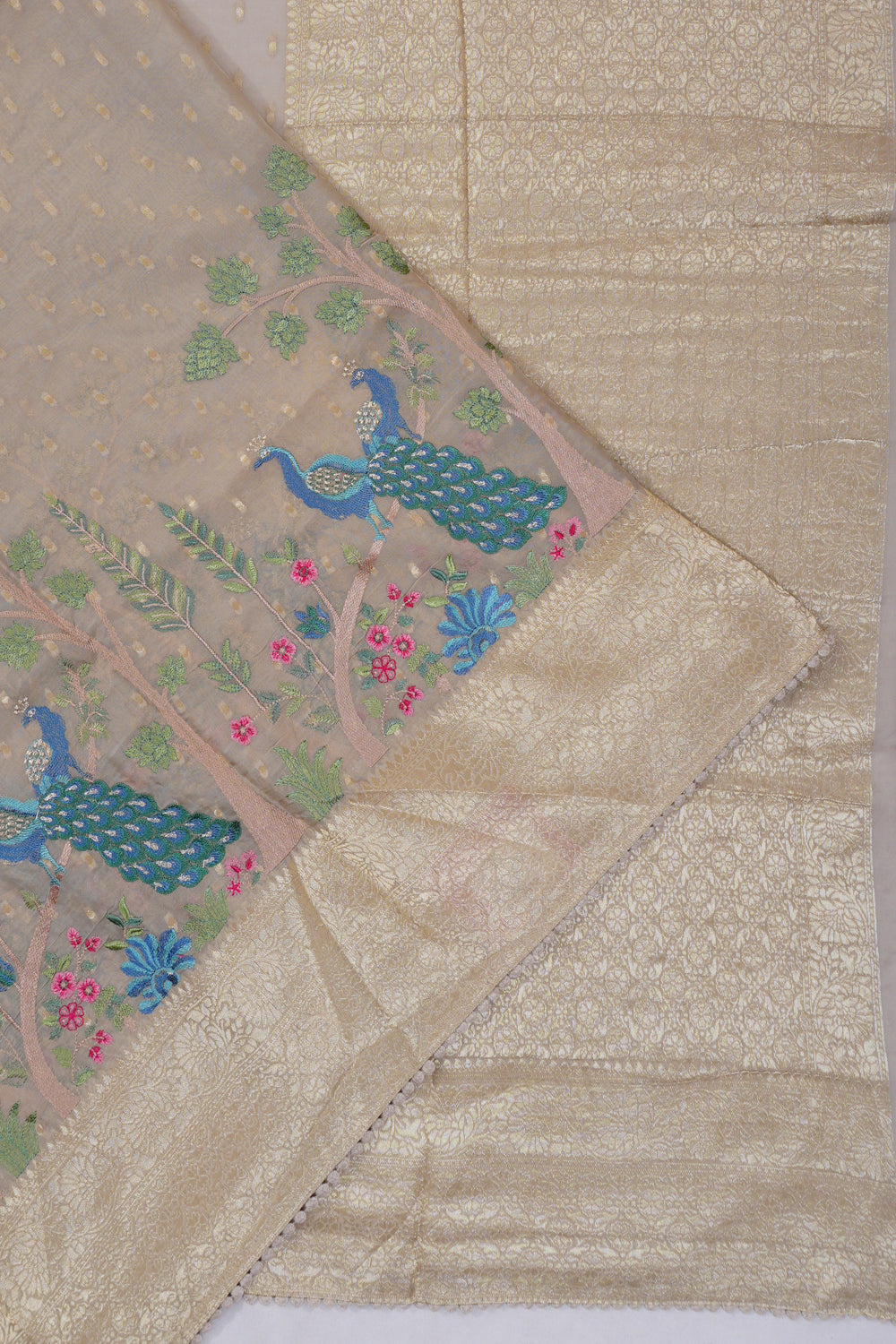 Organza Butta Pastel Pink Saree With Embroidery