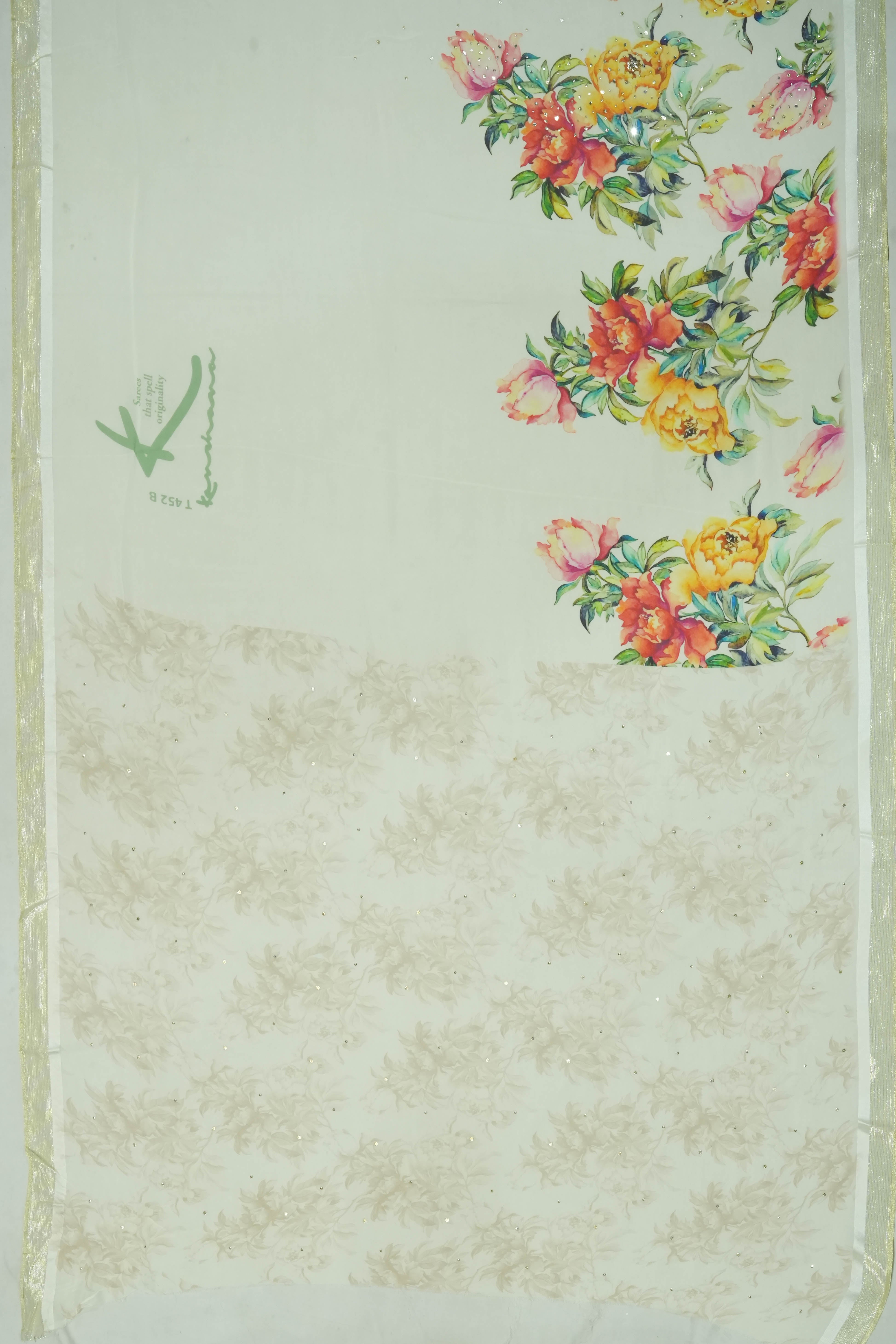 Georgette Printed Off White Saree