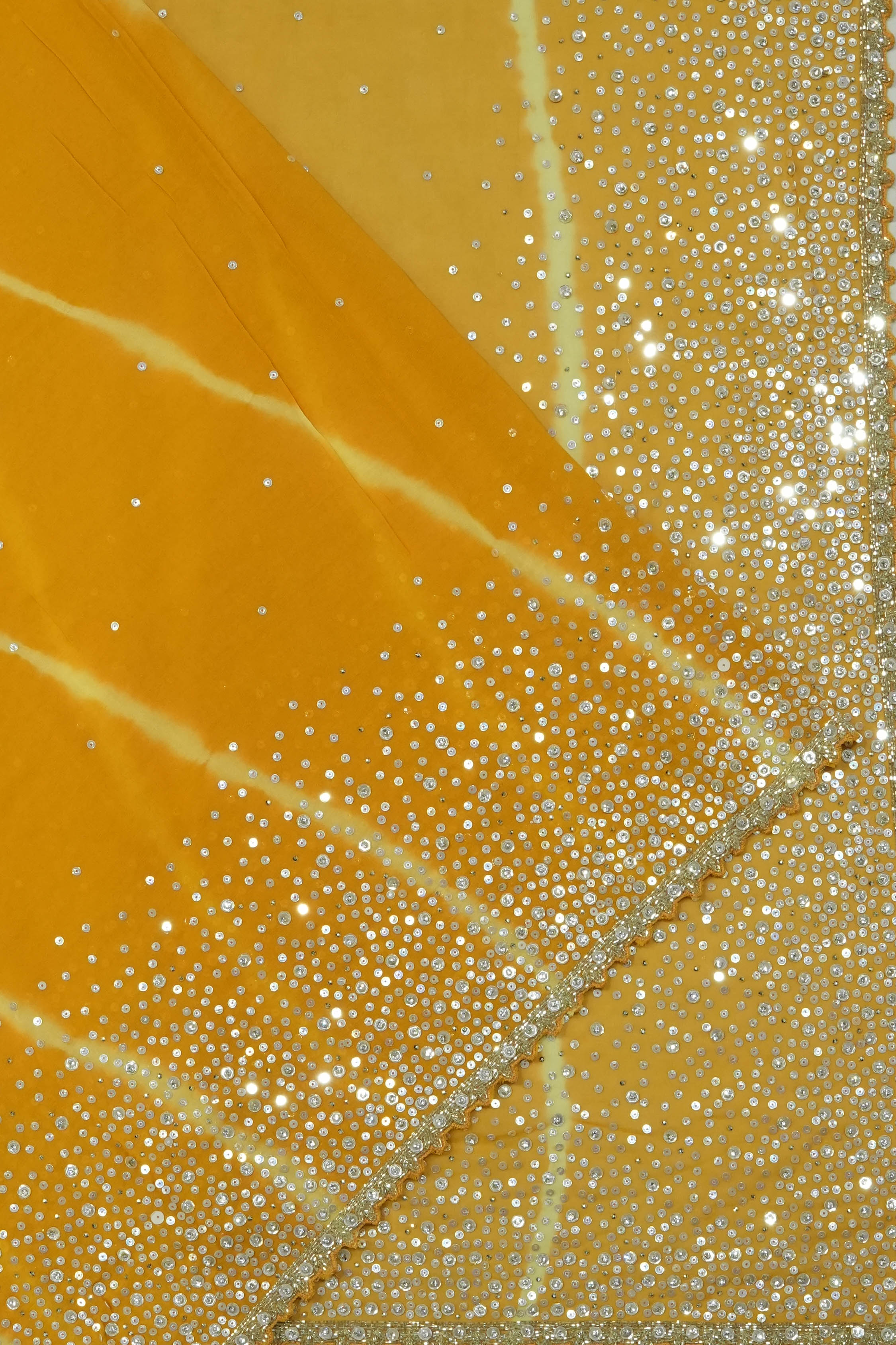 Georgette Sequin Butta Yellow Saree